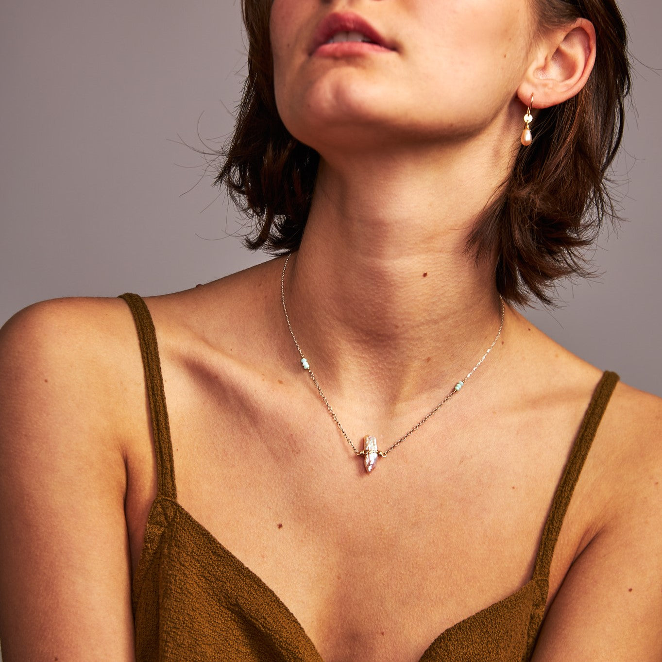 handmade pink pearl oxidized silver chain necklace laura j designs