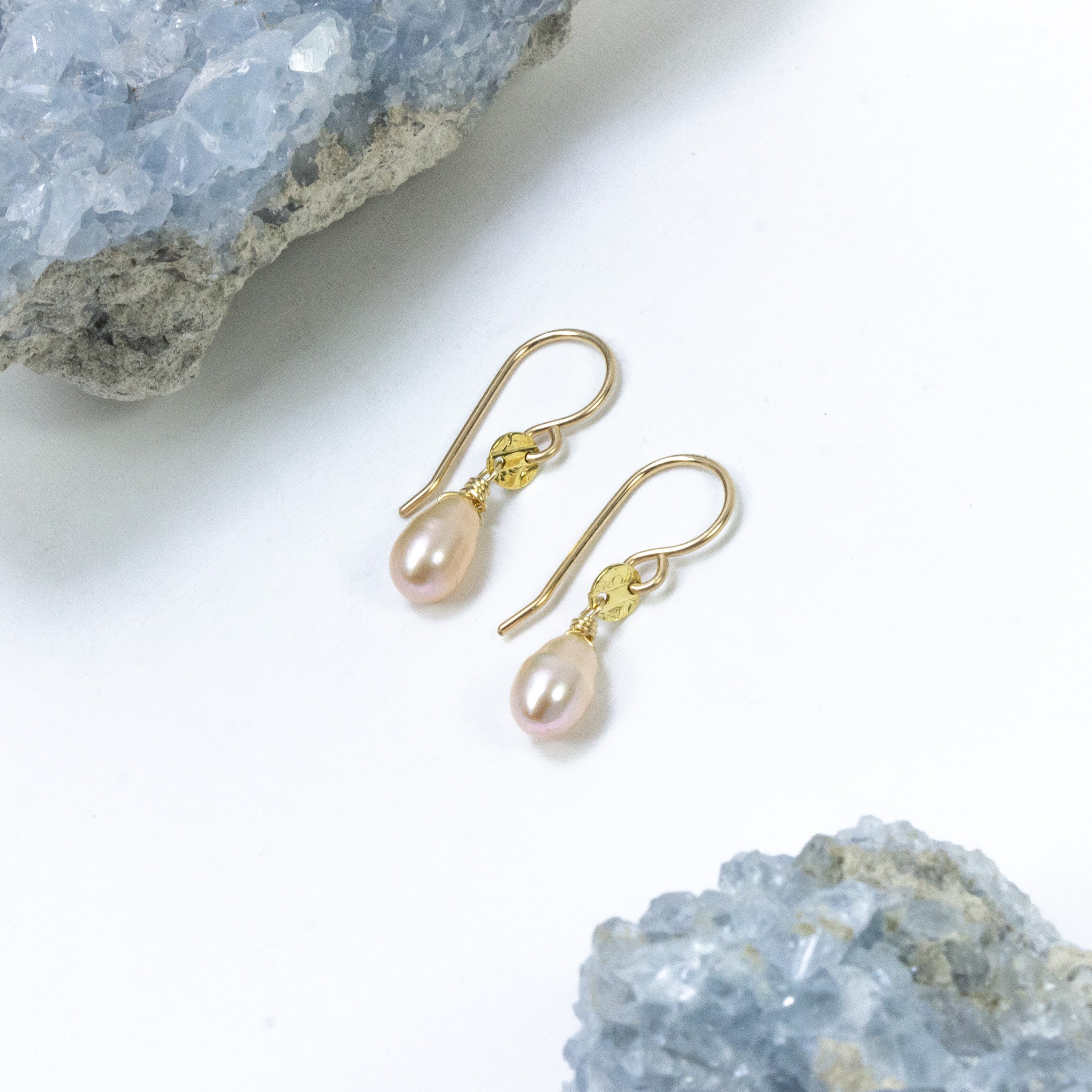 handmade small gold filled pink pearl earrings laura j designs