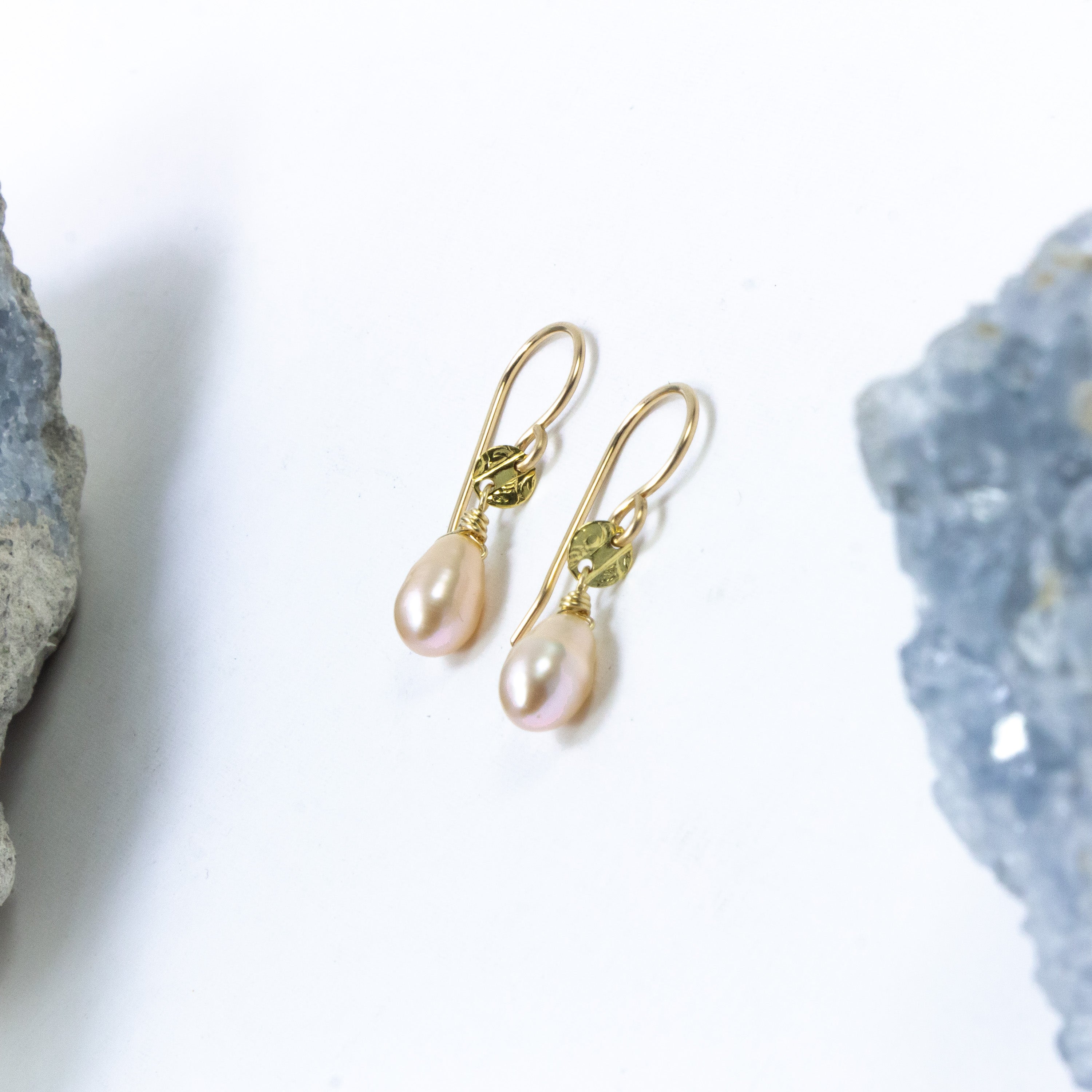 handmade small gold filled pink pearl earrings laura j designs