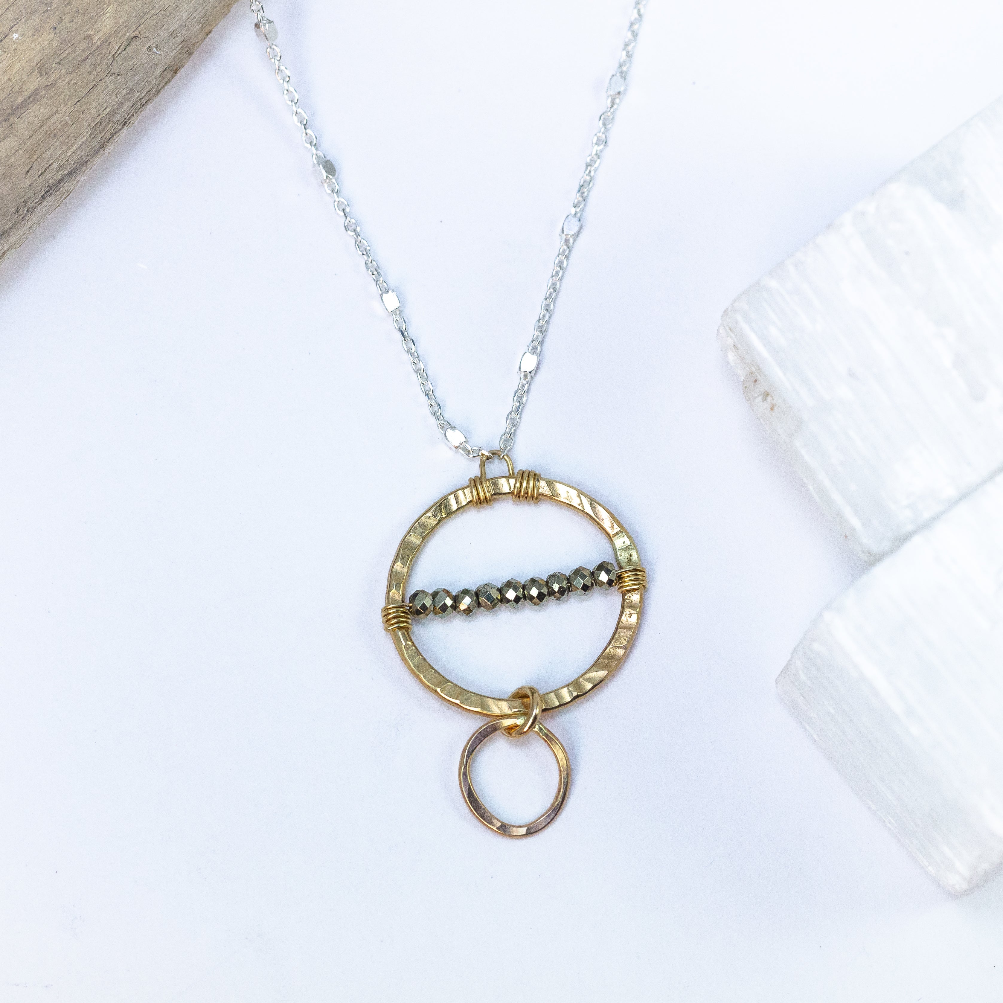 handmade gold filled sterling silver pyrite necklace