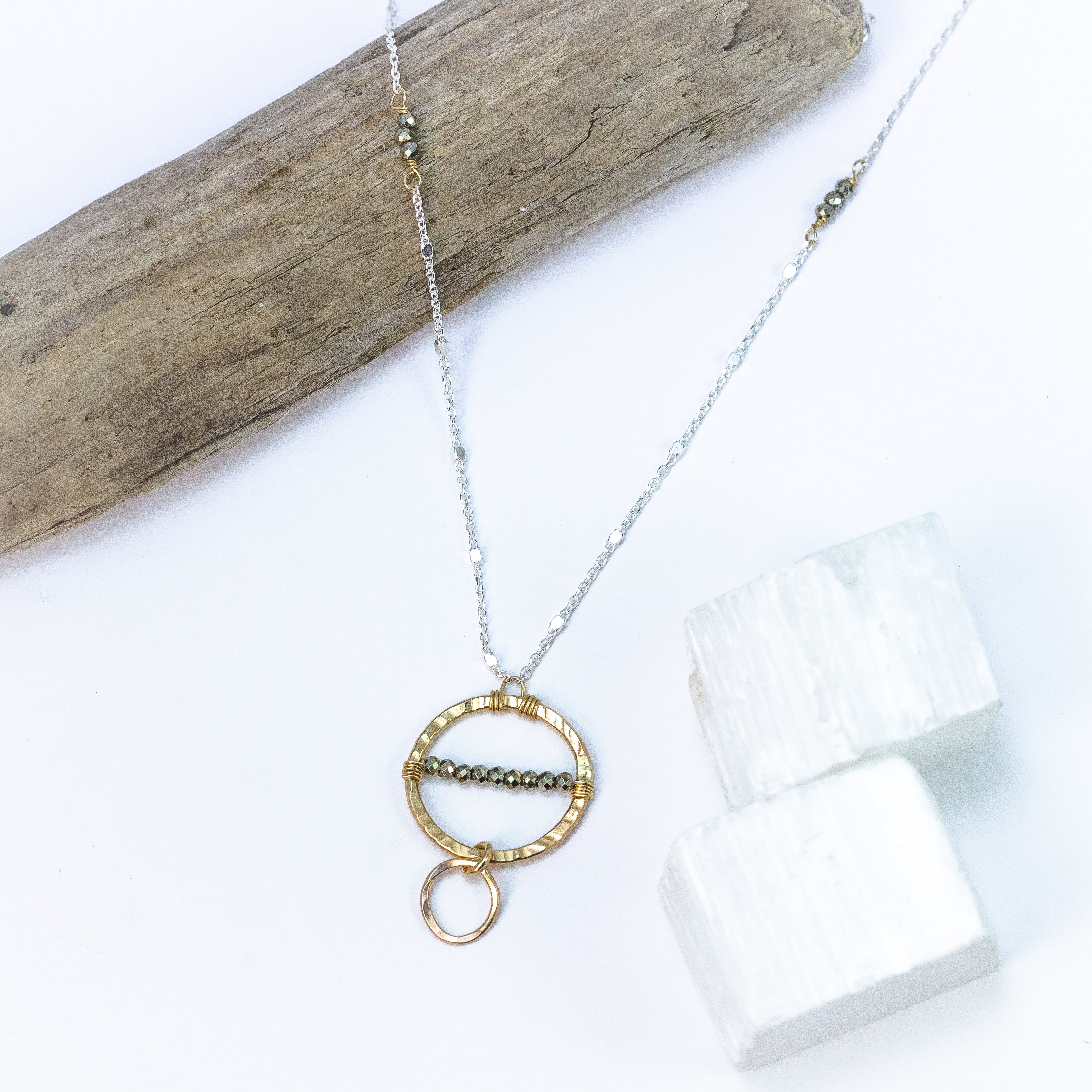 handmade gold filled sterling silver pyrite necklace