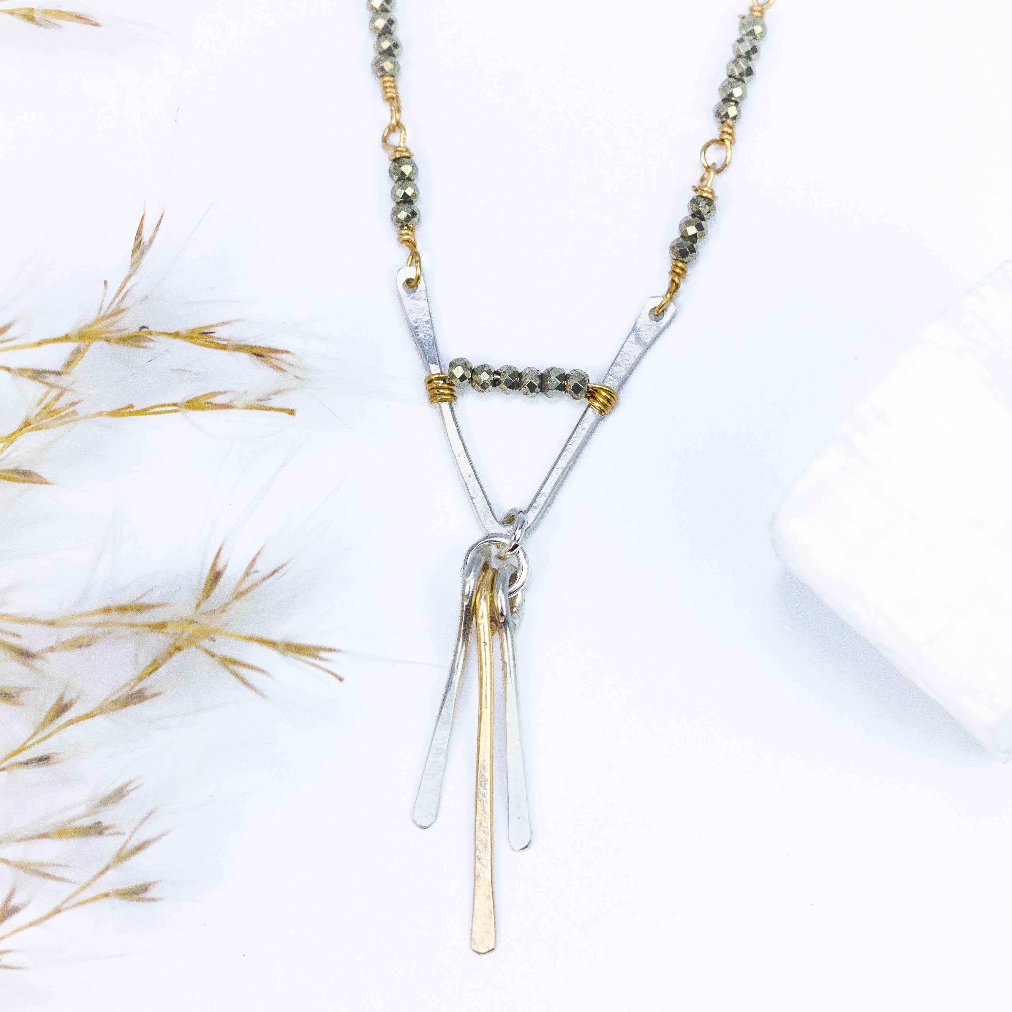 handmade sterling silver gold filled pyrite gemstone necklace laura j designs