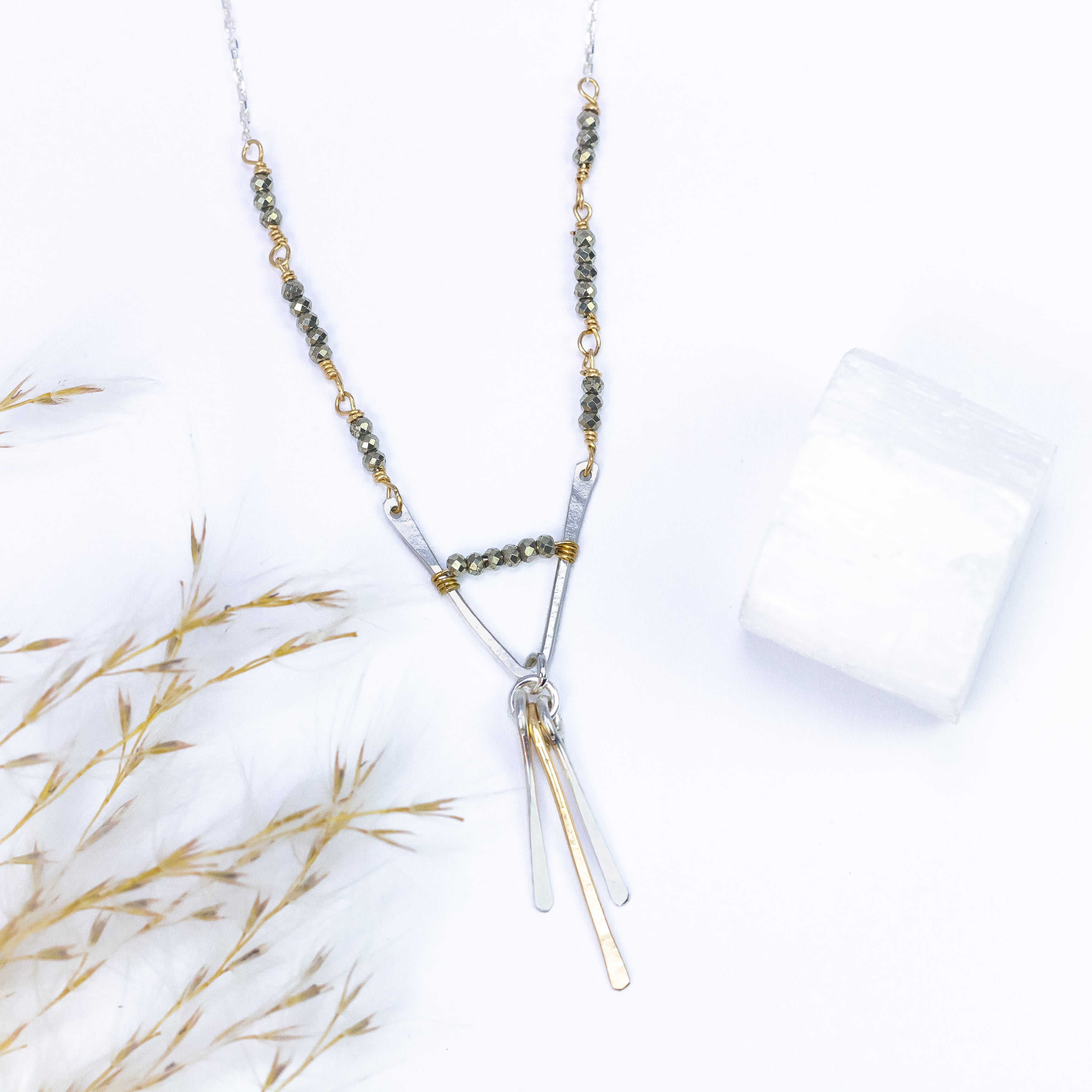 handmade sterling silver gold filled pyrite gemstone necklace laura j designs