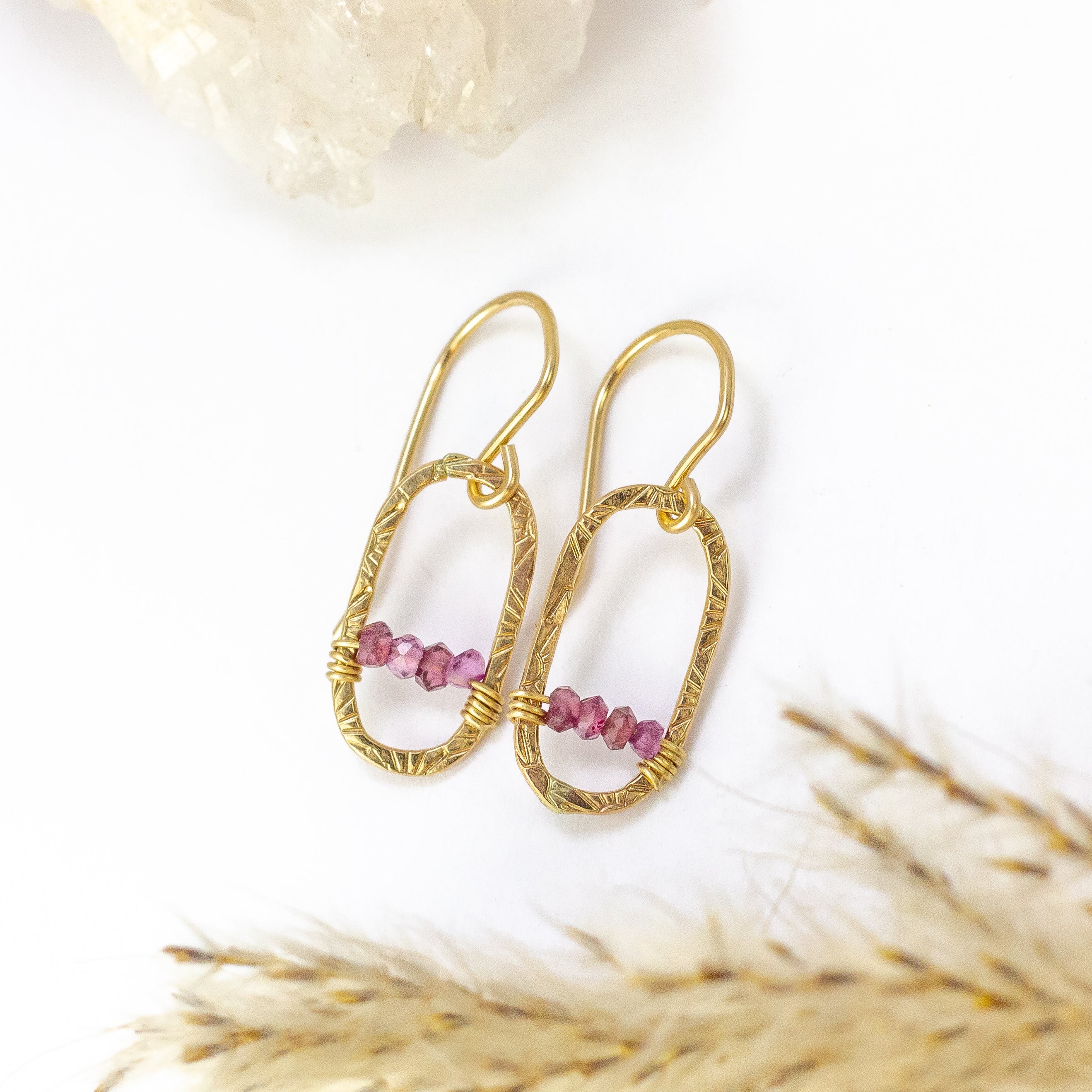 handmade gold filled rhodolite garnet oval earrings laura j designs