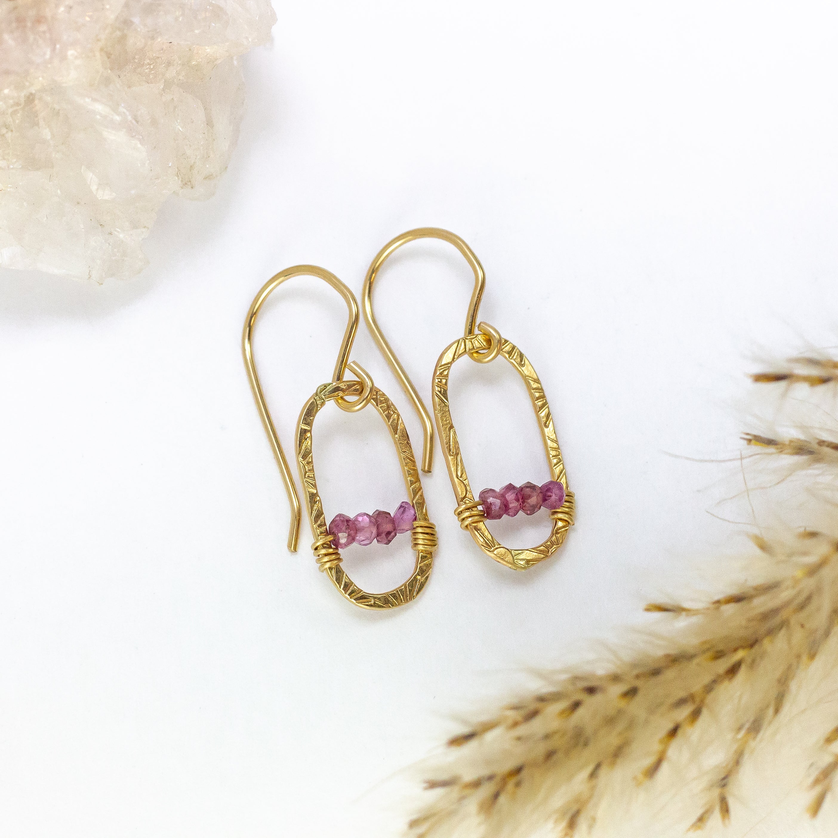 handmade gold filled rhodolite garnet oval earrings laura j designs