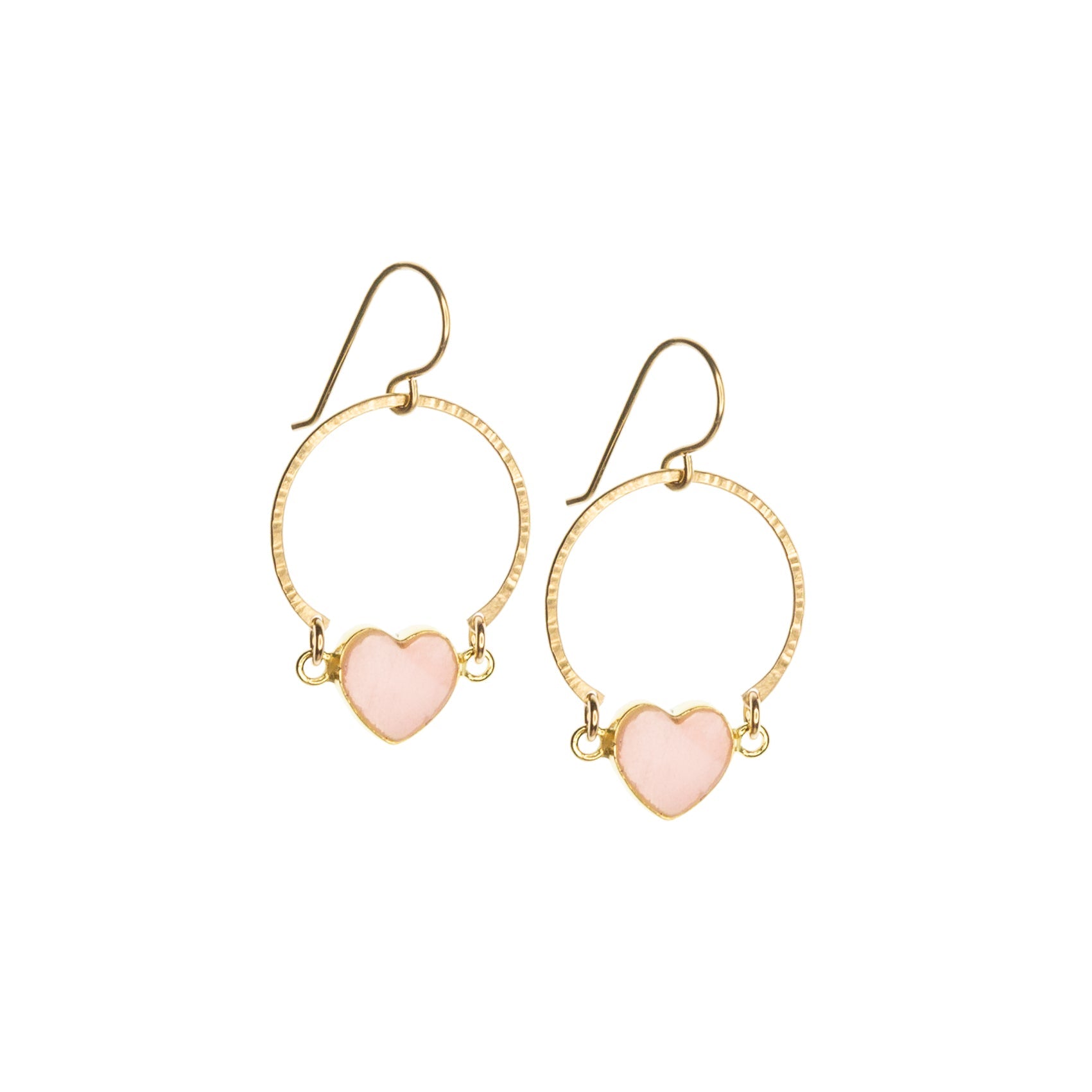 gold pink opal gemstone heart earrings laura j designs