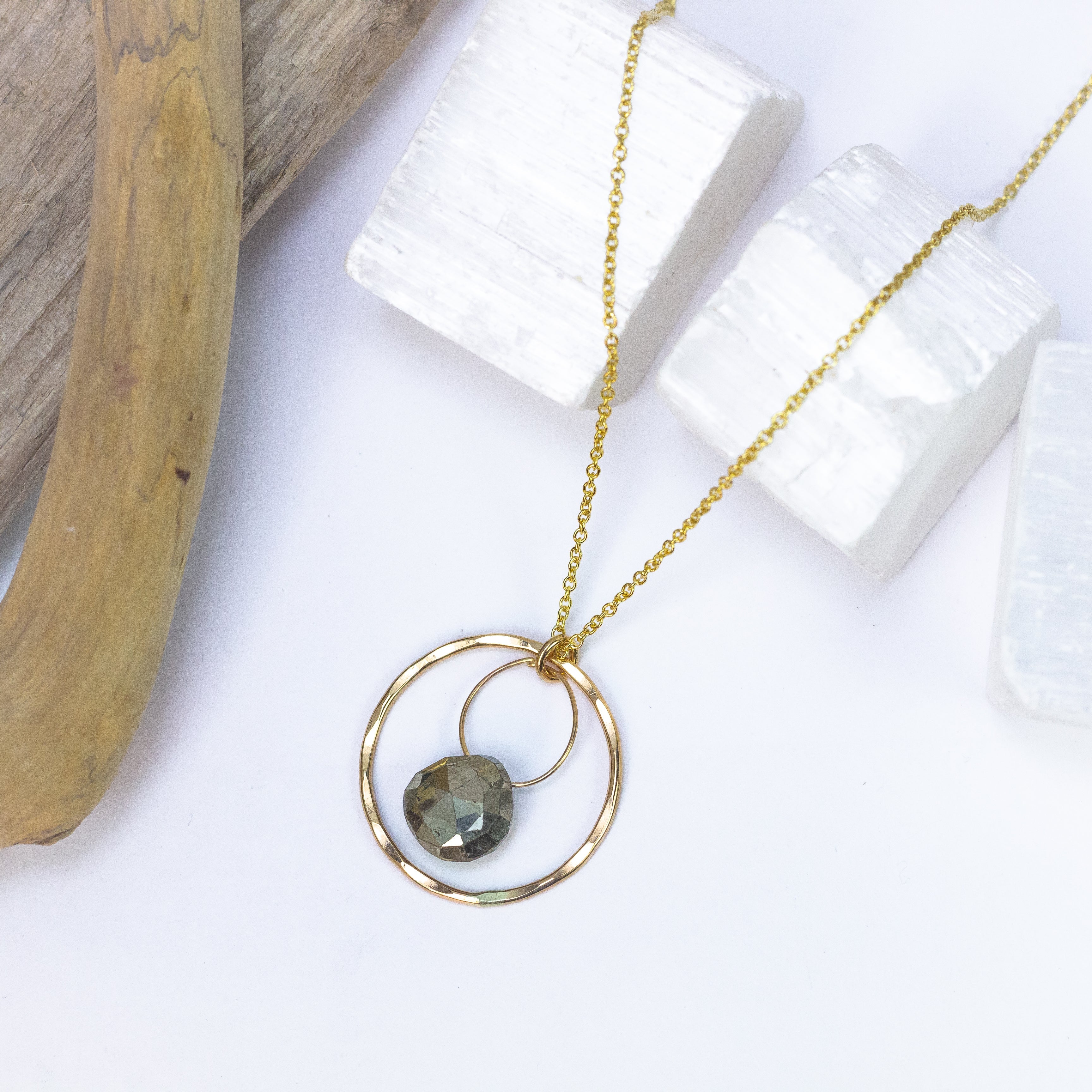 handmade gold filled pyrite circle necklace laura j designs