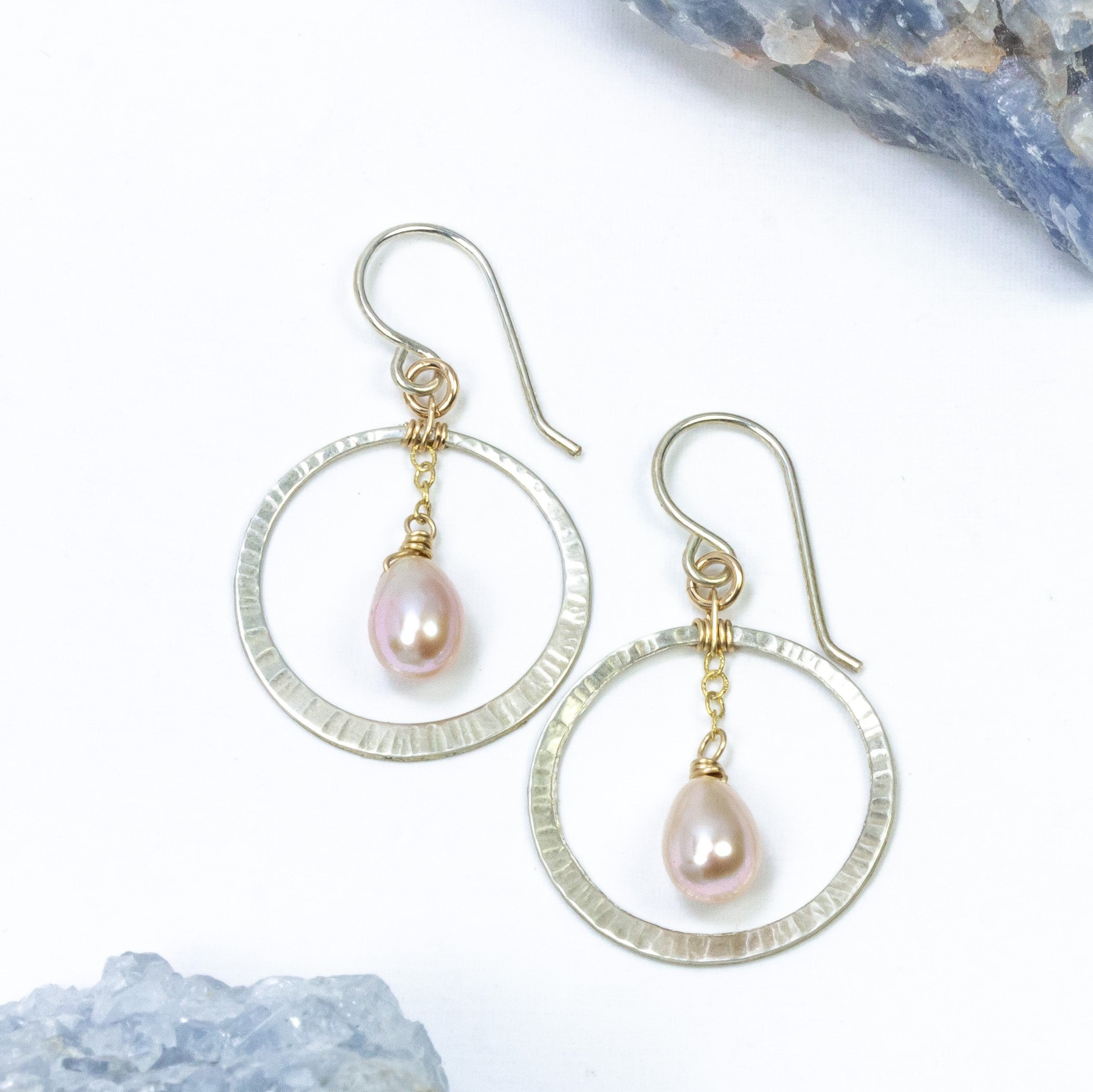 handmade sterling gold filled pearl hoop earrings laura j designs