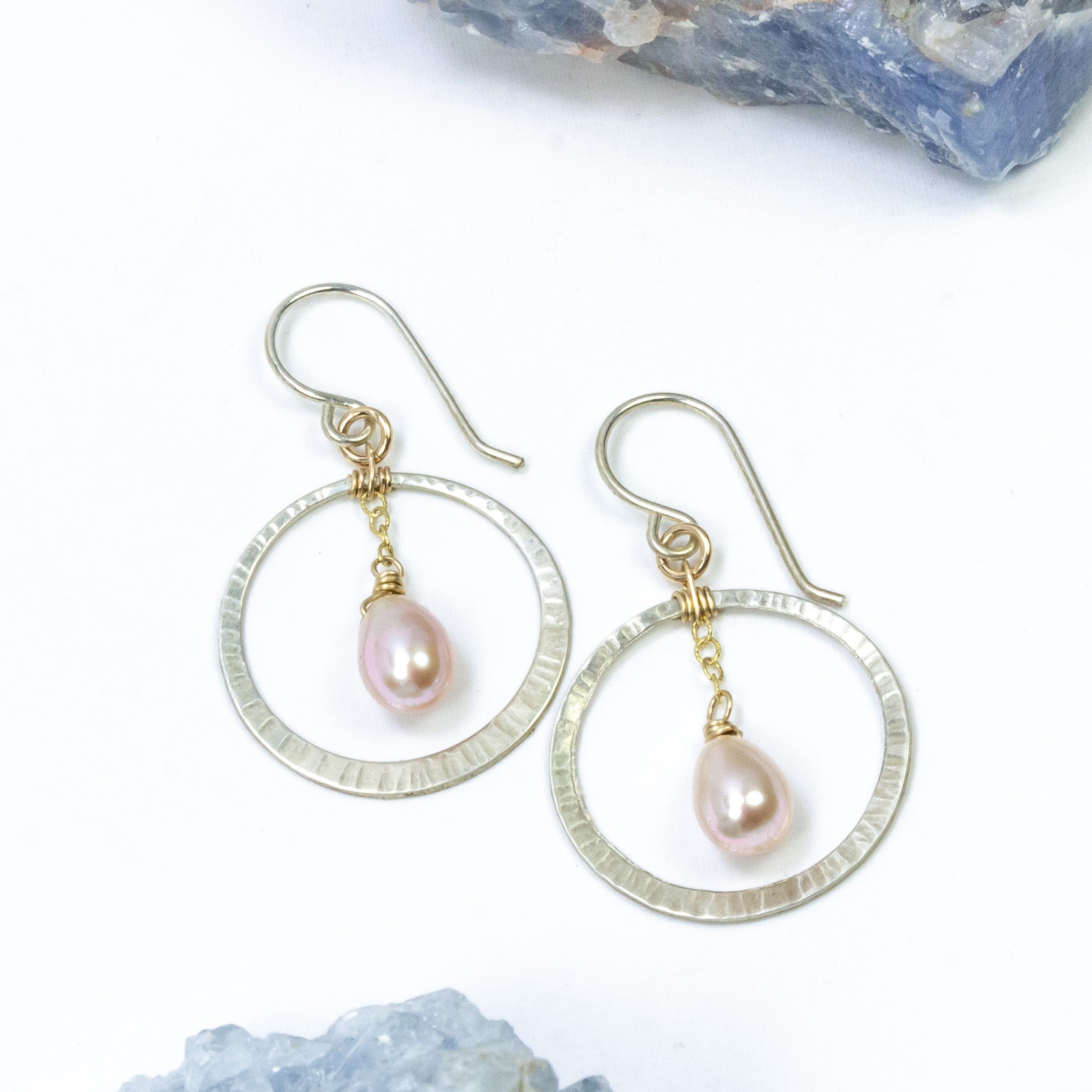 handmade sterling gold filled pearl hoop earrings laura j designs