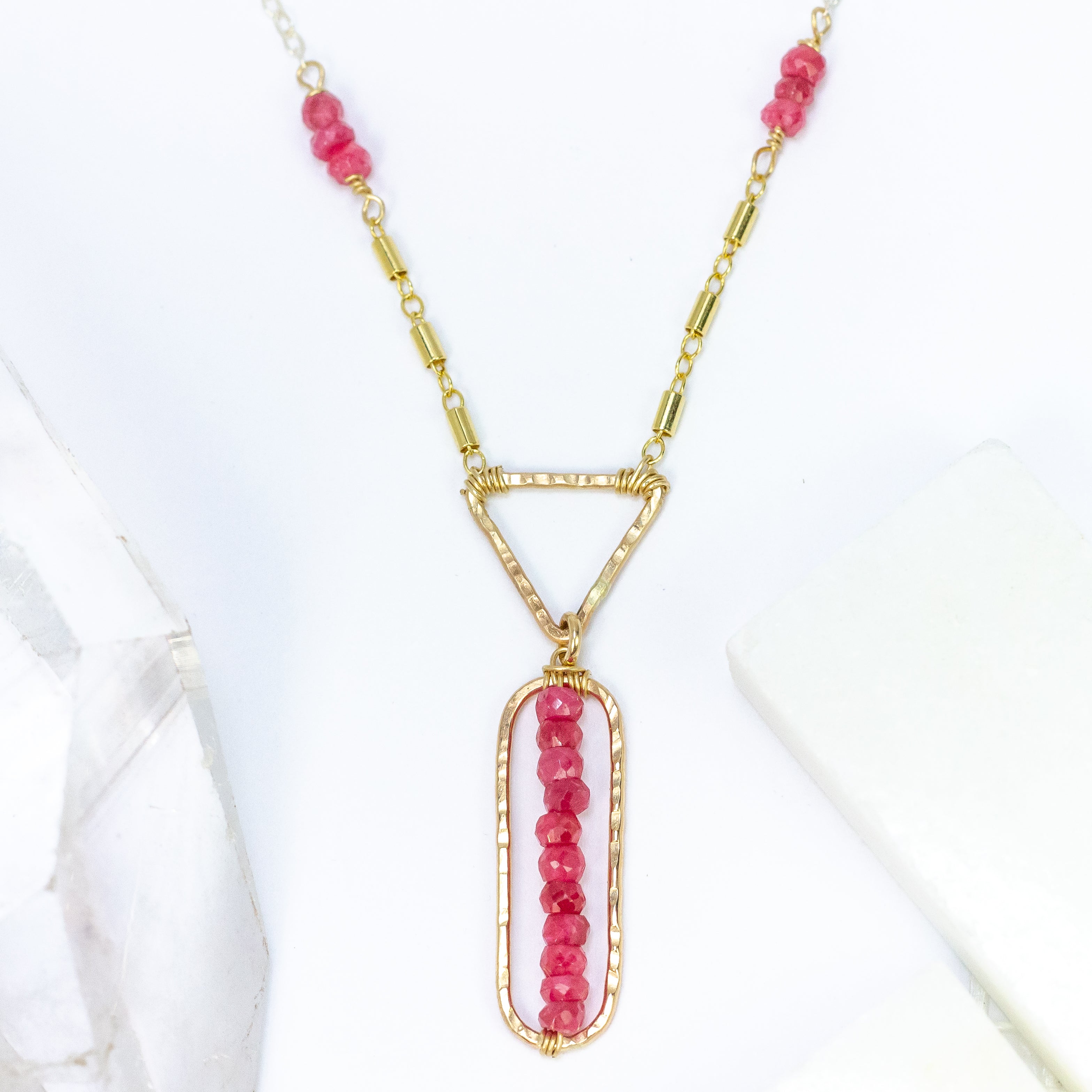 handmade gold geometric ruby necklace laura j designs