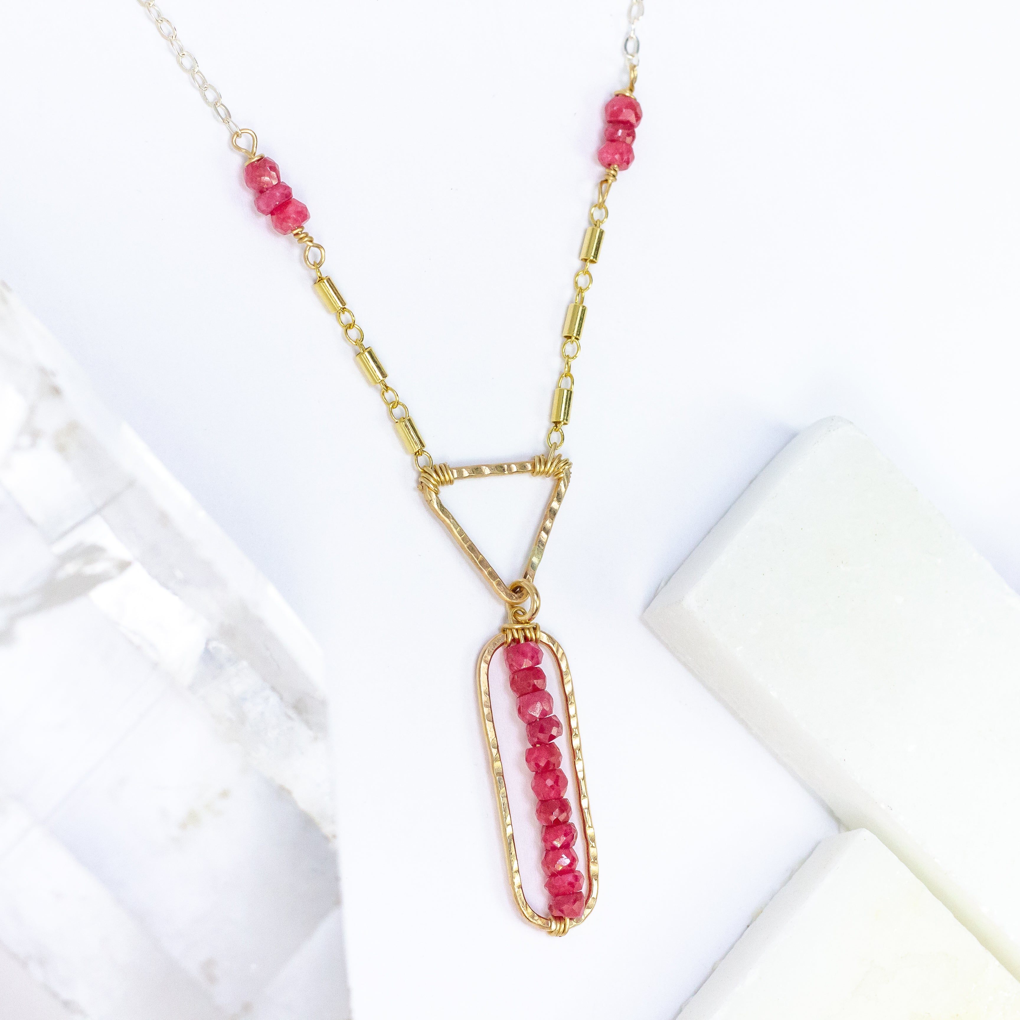 handmade gold geometric ruby necklace laura j designs