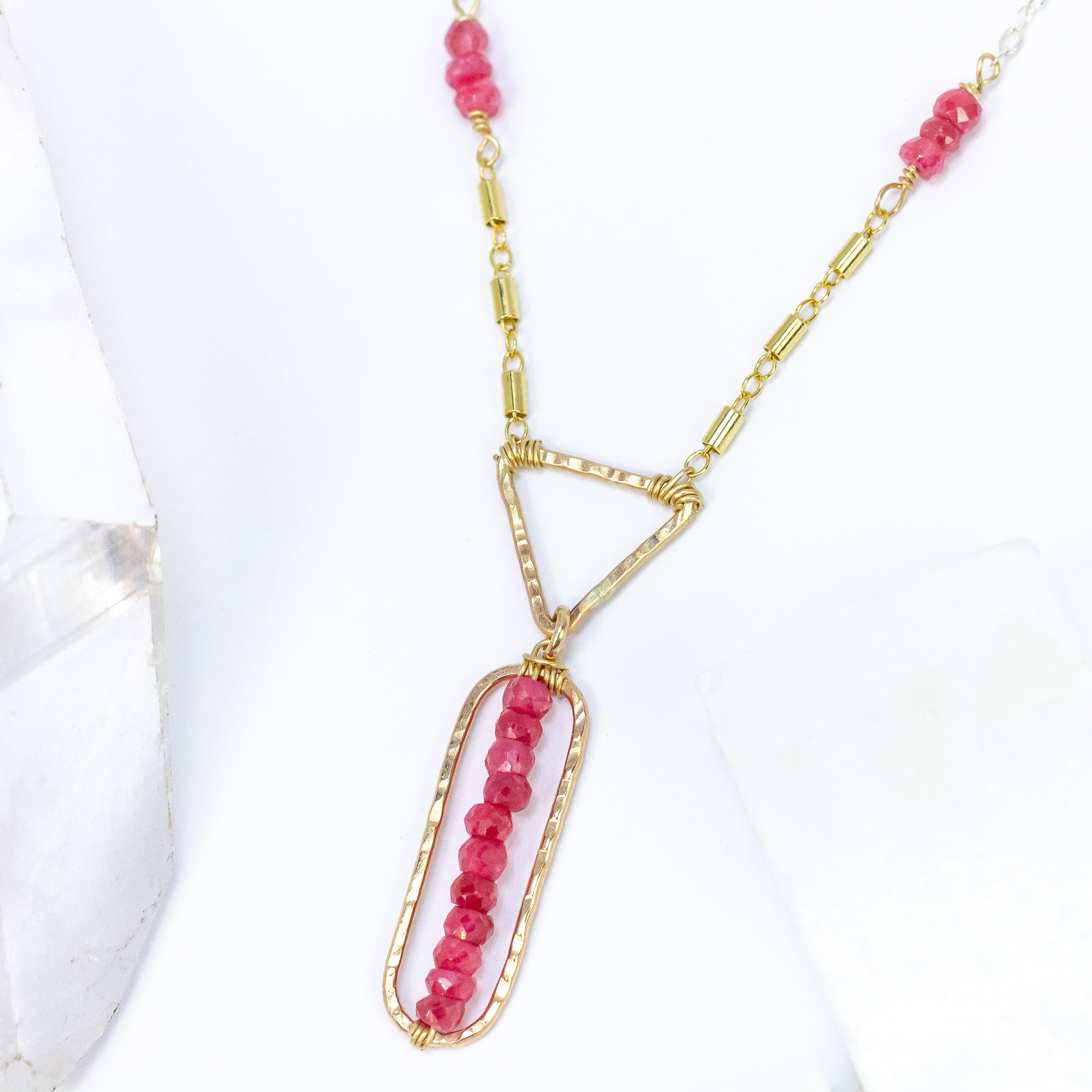 handmade gold geometric ruby necklace laura j designs