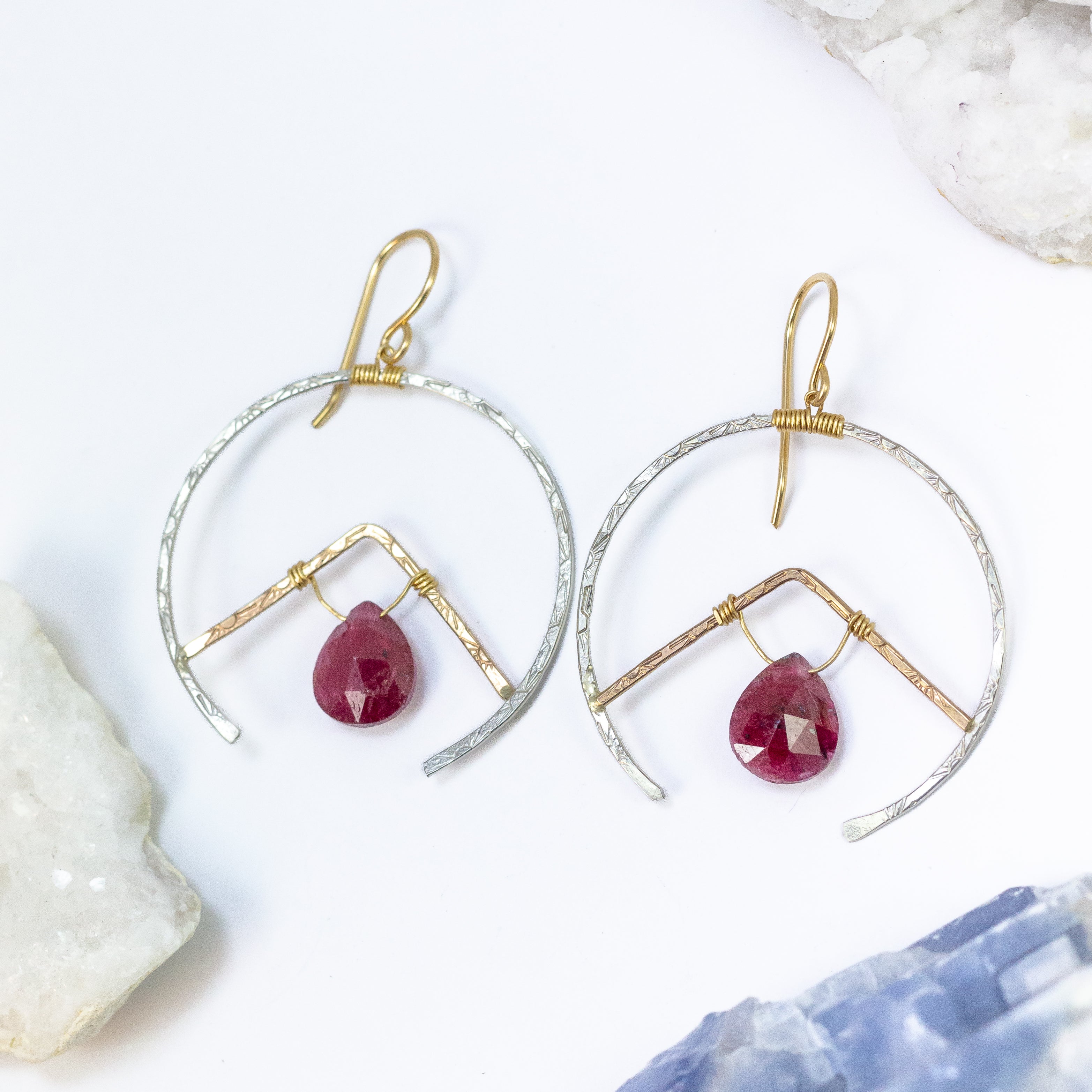 handmade mixed metal ruby earrings laura j designs