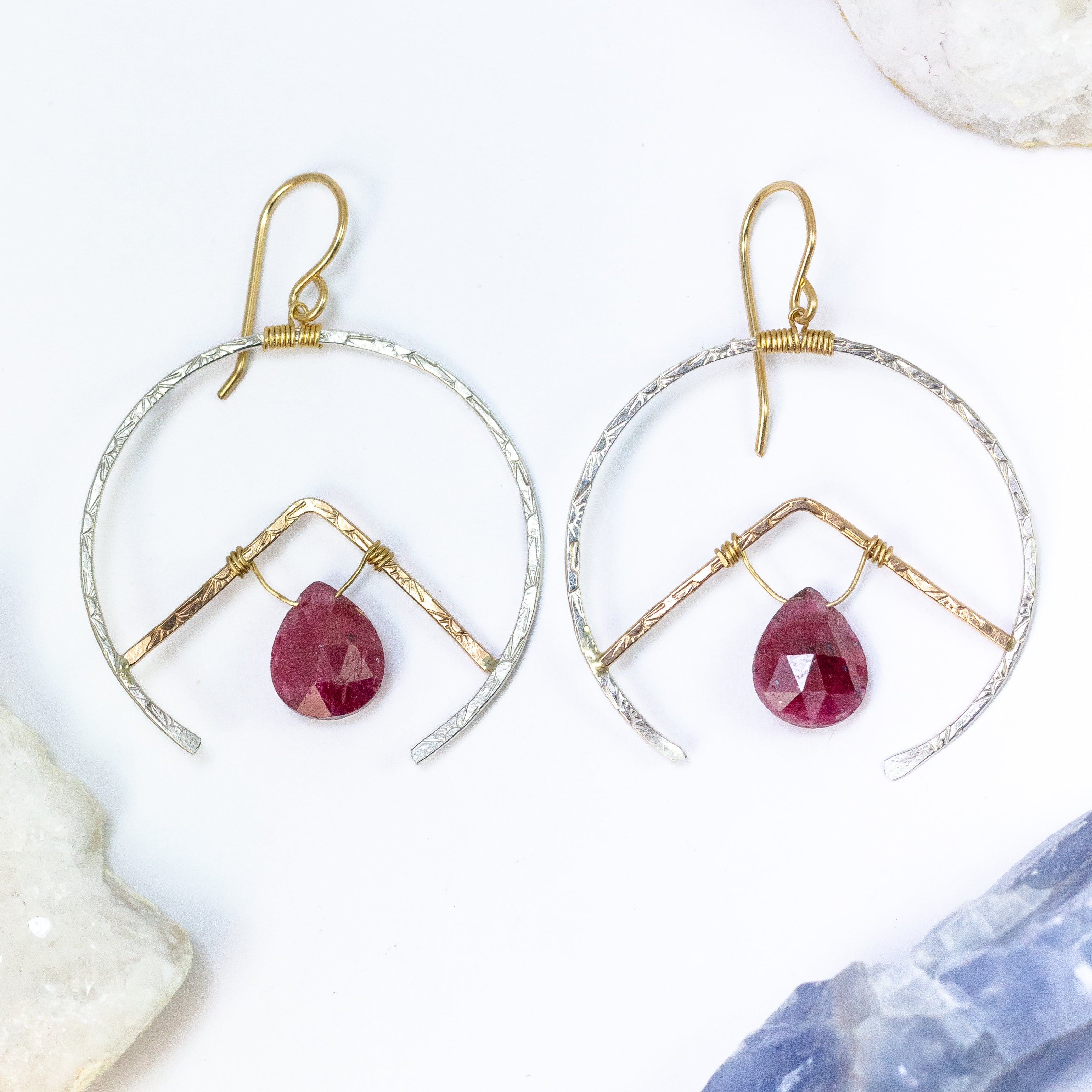 handmade mixed metal ruby earrings laura j designs