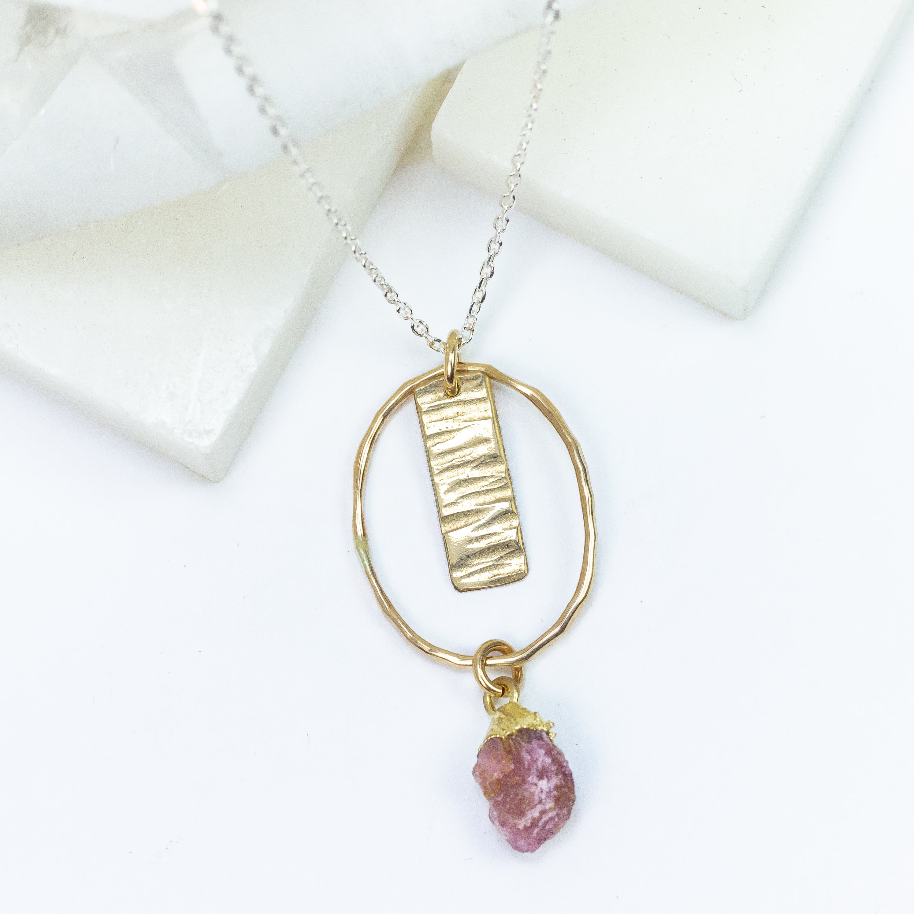 handmade mixed metal rough ruby gemstone necklace laura j designs