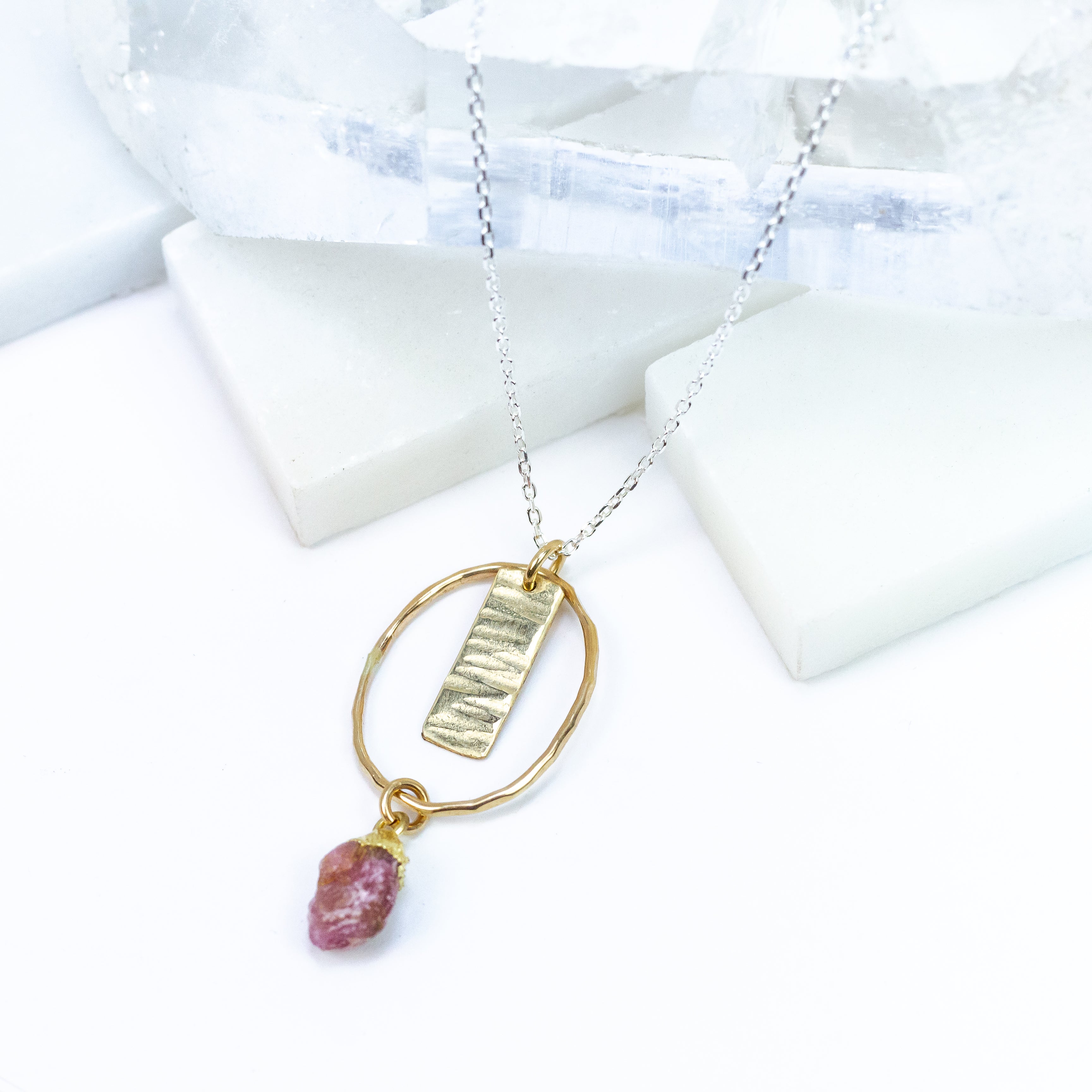 handmade mixed metal rough ruby gemstone necklace laura j designs