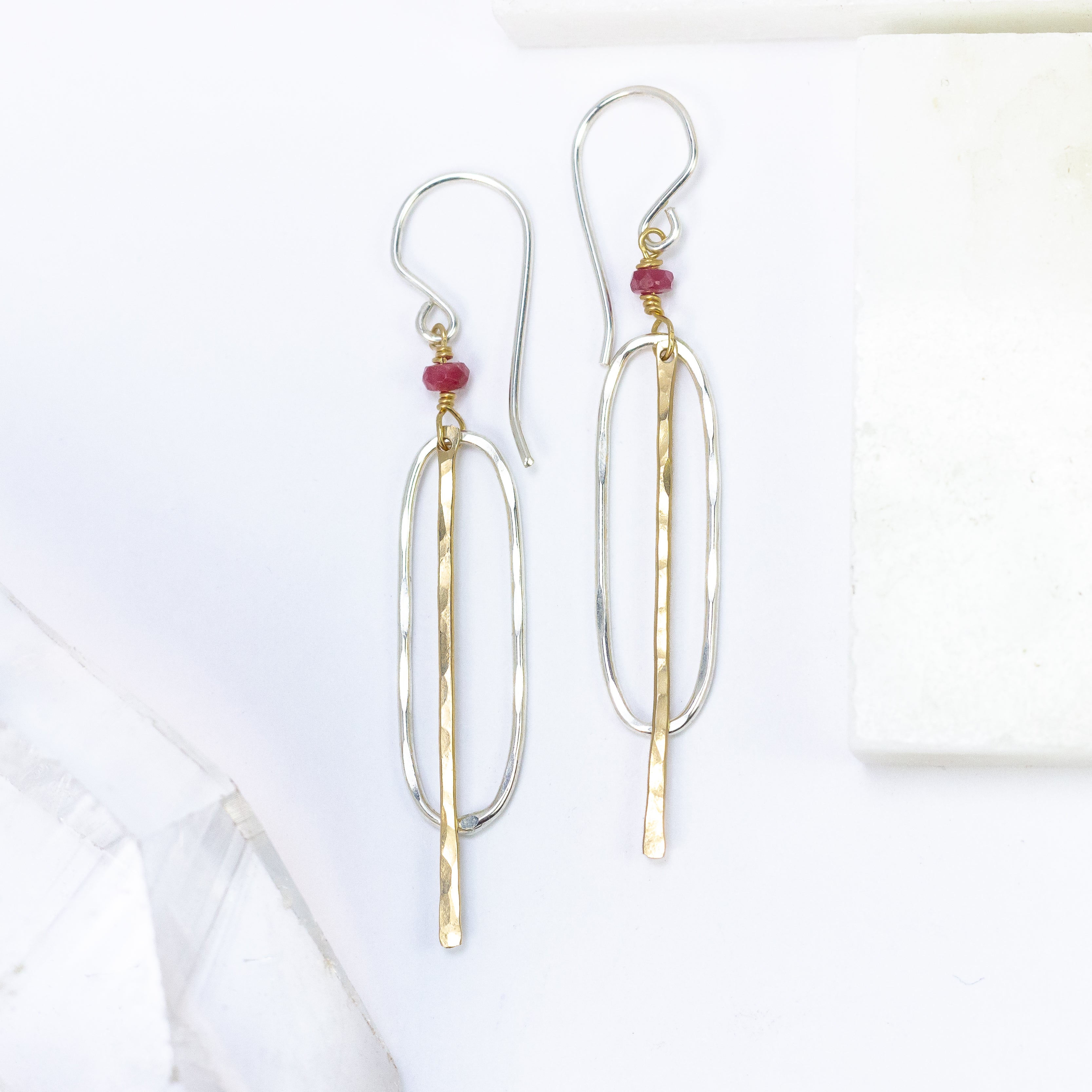 handmade mixed metal ruby earrings laura j designs