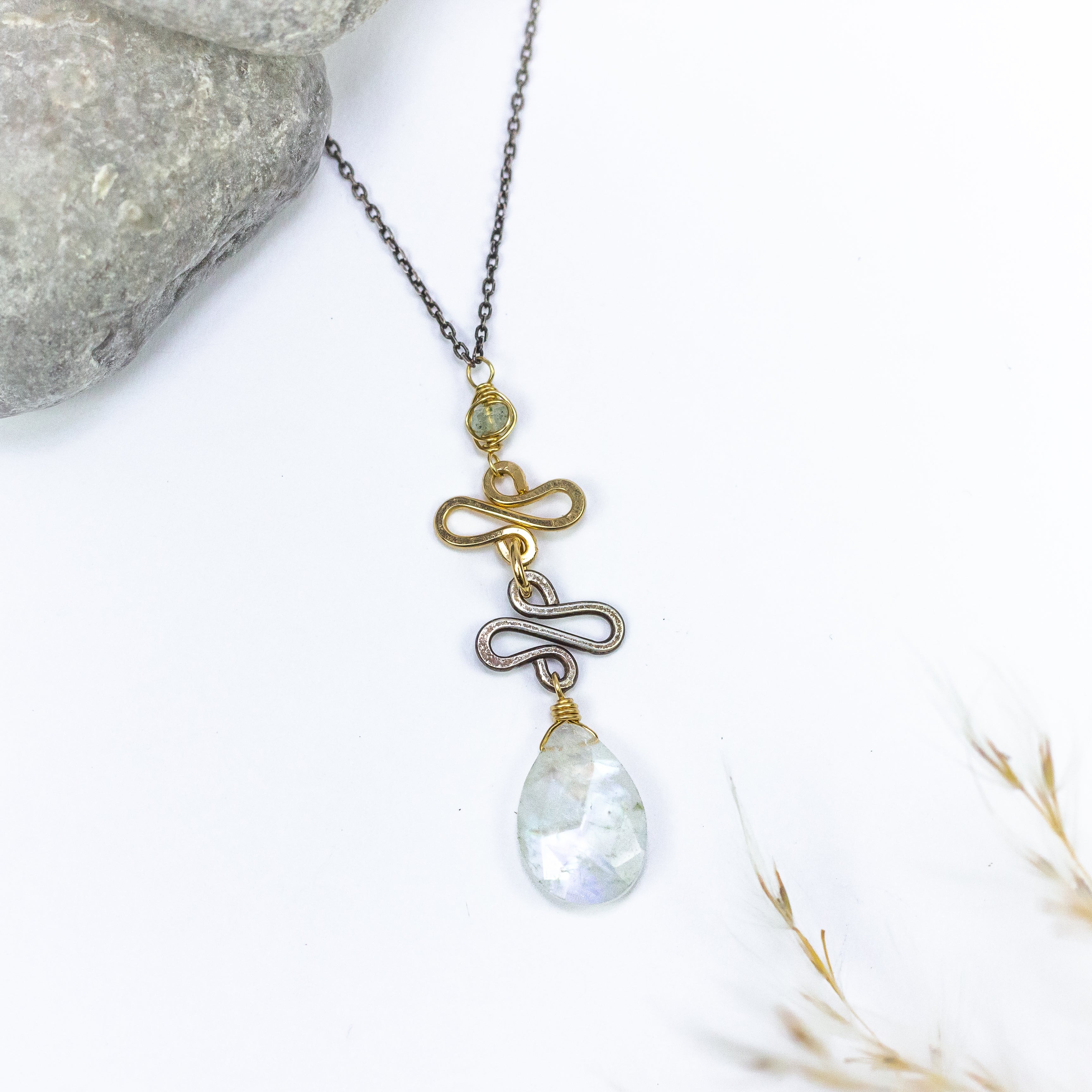 handmade oxidized silver mixed metal moonstone necklace laura j designs