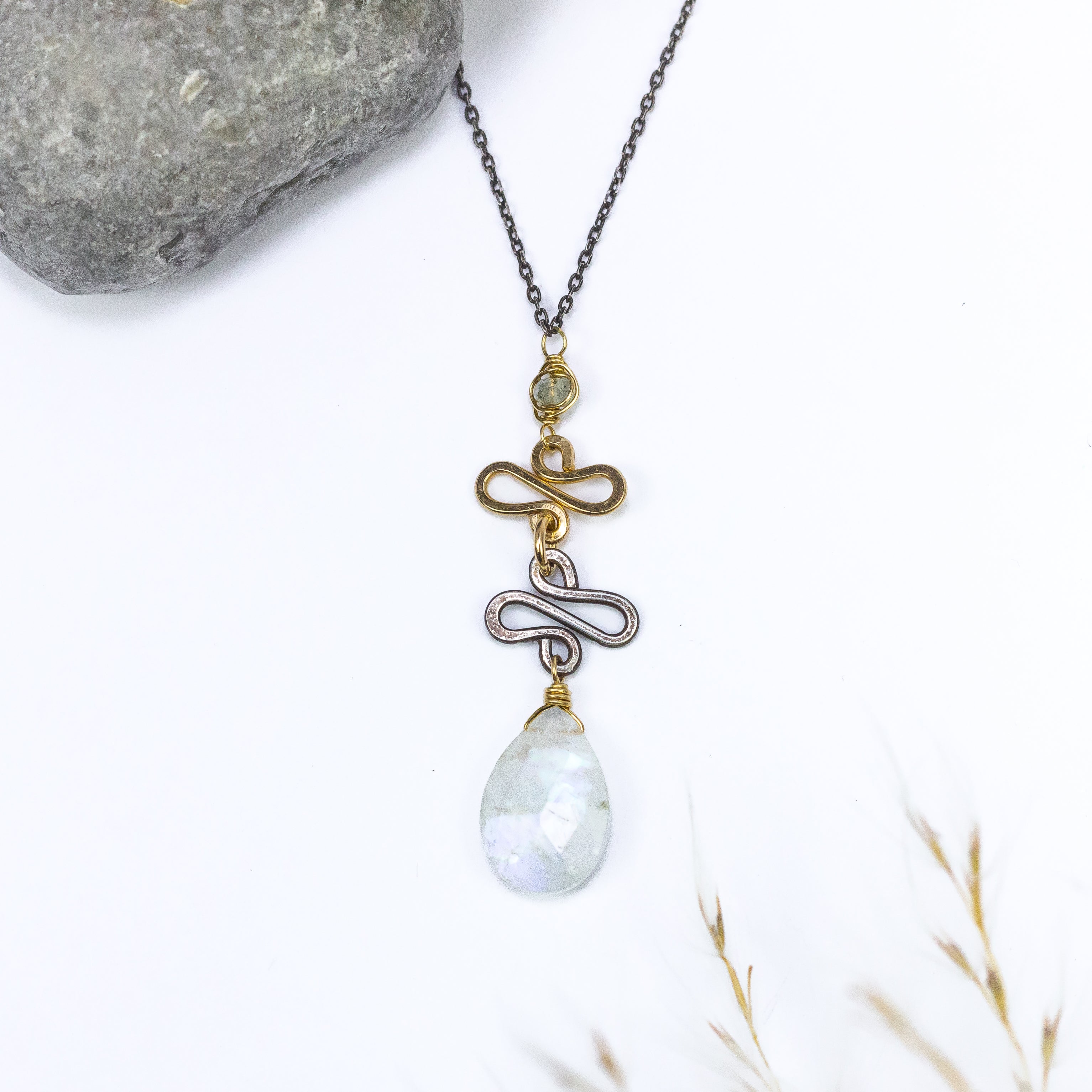 handmade oxidized silver mixed metal moonstone necklace laura j designs