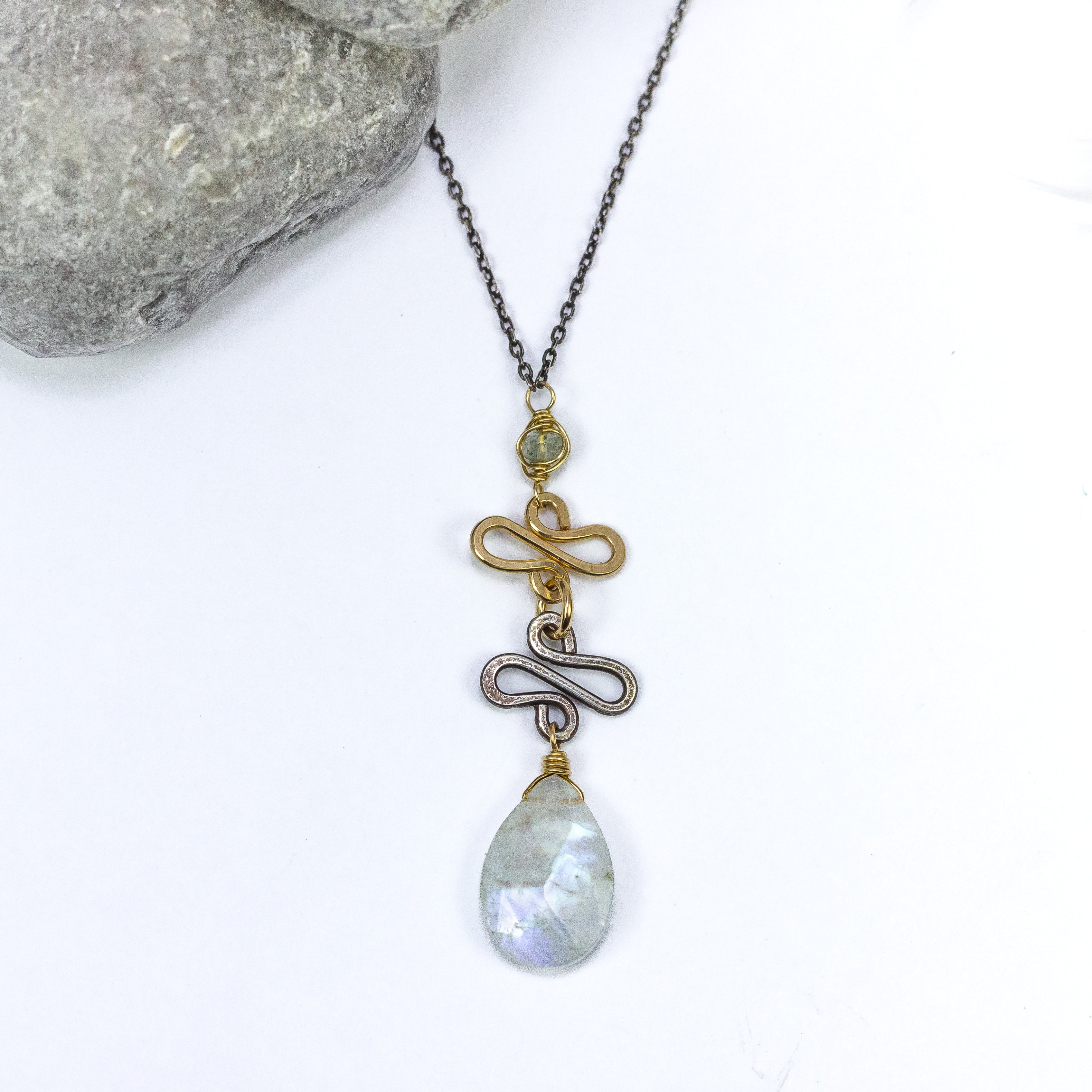 handmade oxidized silver mixed metal moonstone necklace laura j designs