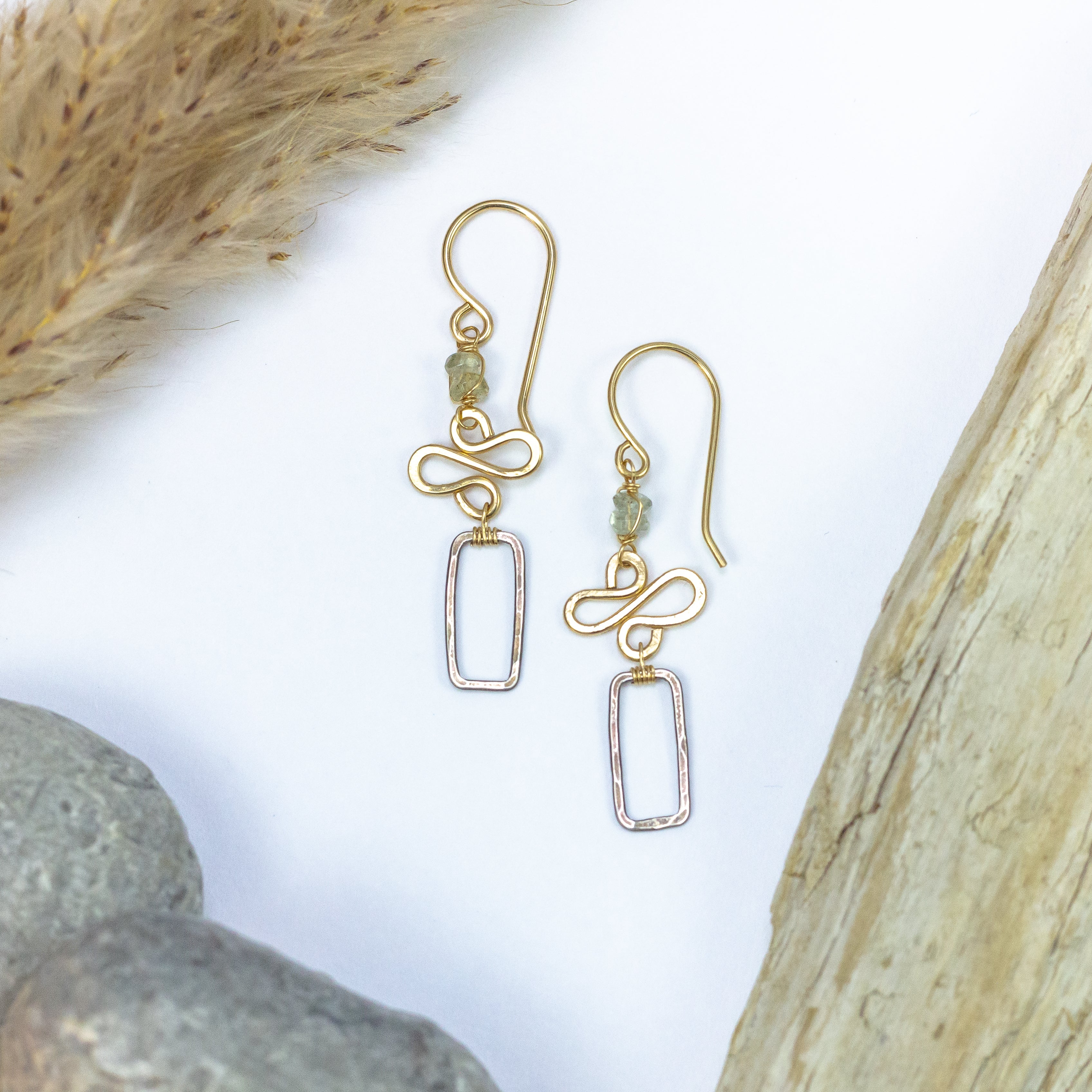 handmade dainty mixed metal moss aqua earrings laura j designs
