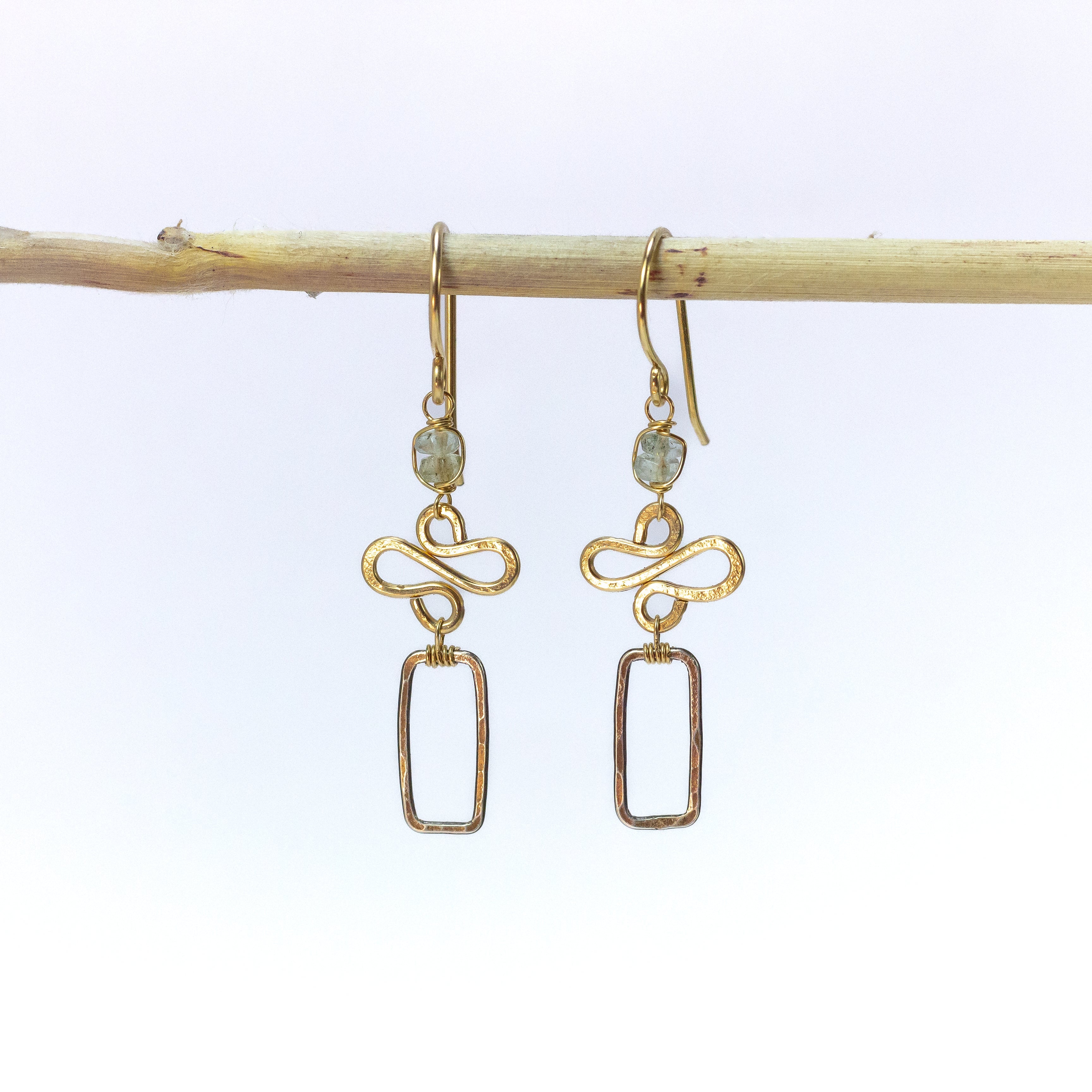 handmade dainty mixed metal moss aqua earrings laura j designs