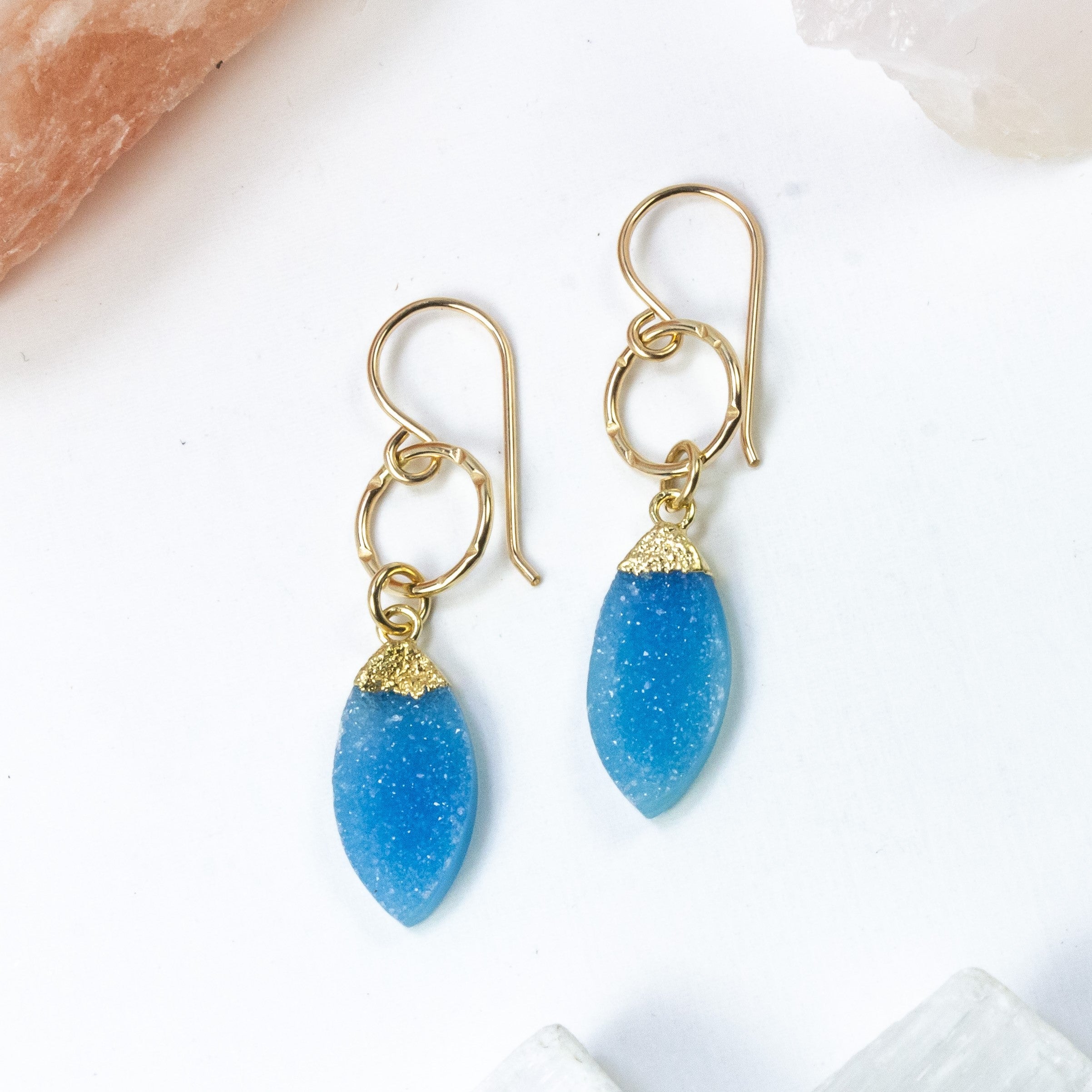 handmade gold filled blue druzy earrings laura j designs