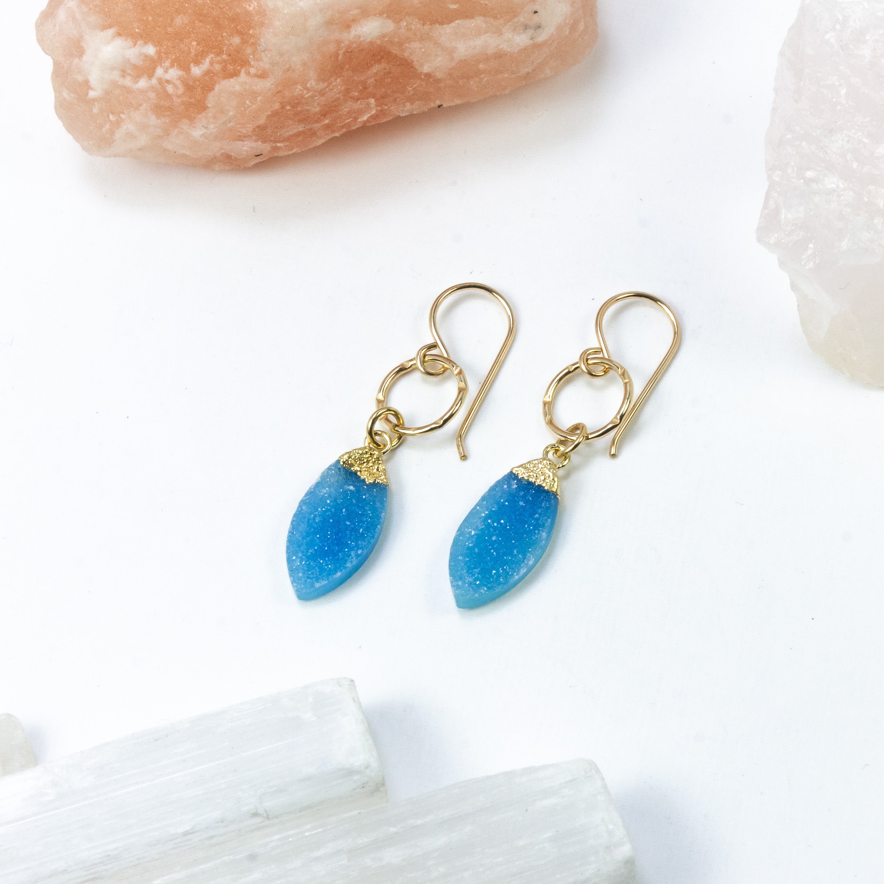 handmade gold filled blue druzy earrings laura j designs