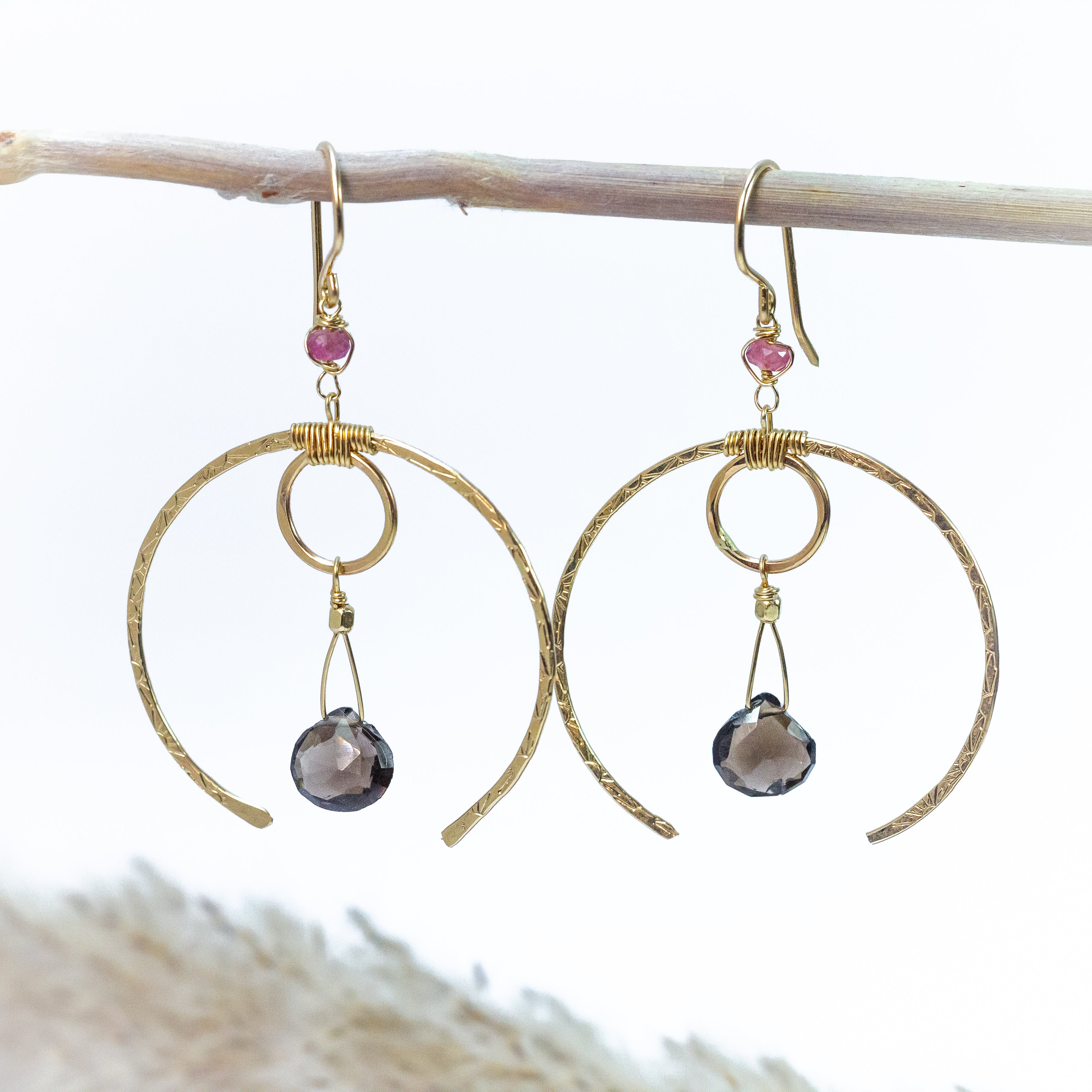 handmade gold filled smoky topaz hoop statement earrings laura j designs
