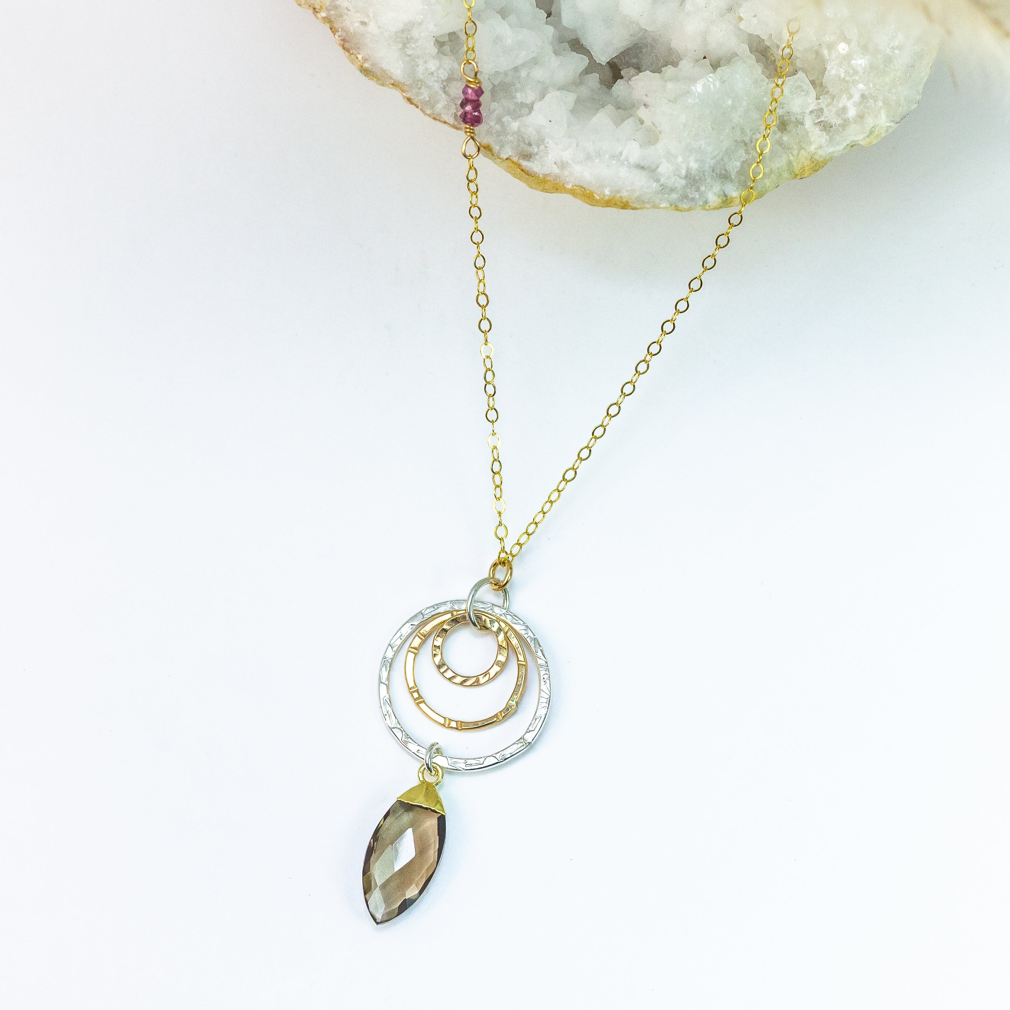 handmade sterling silver gold filled mixed metal smoky topaz gemstone necklace laura j designs
