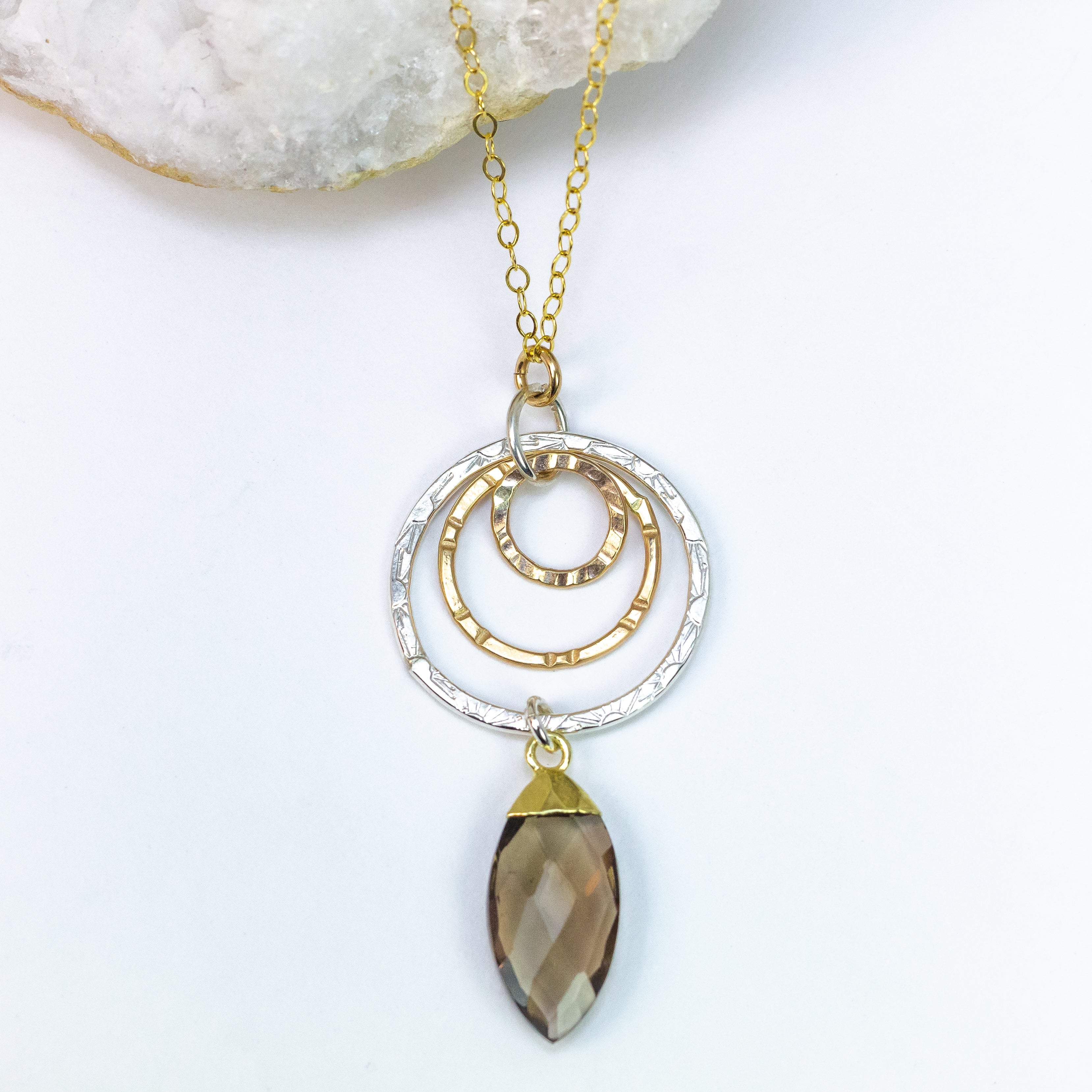 handmade sterling silver gold filled mixed metal smoky topaz gemstone necklace laura j designs