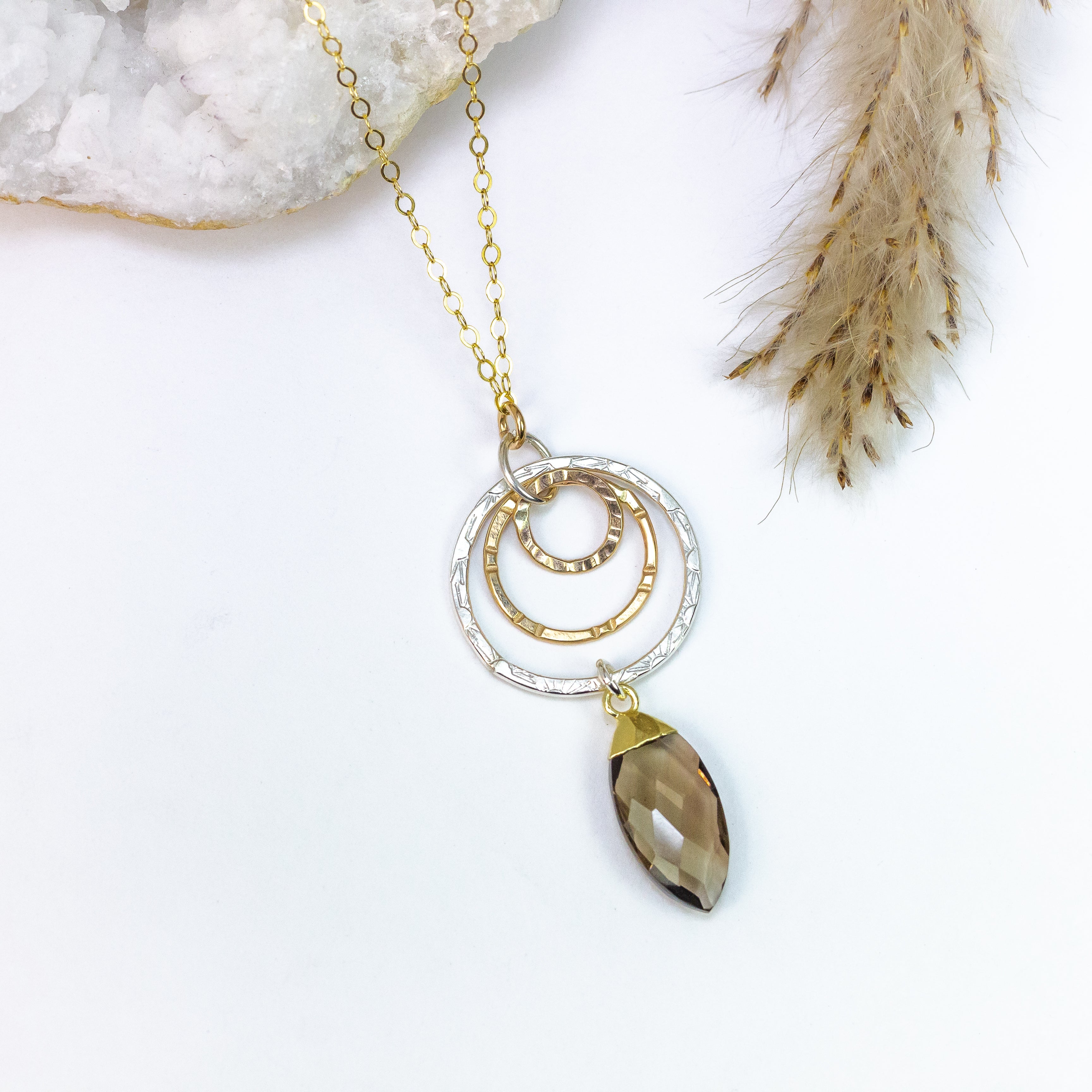 handmade sterling silver gold filled mixed metal smoky topaz gemstone necklace laura j designs