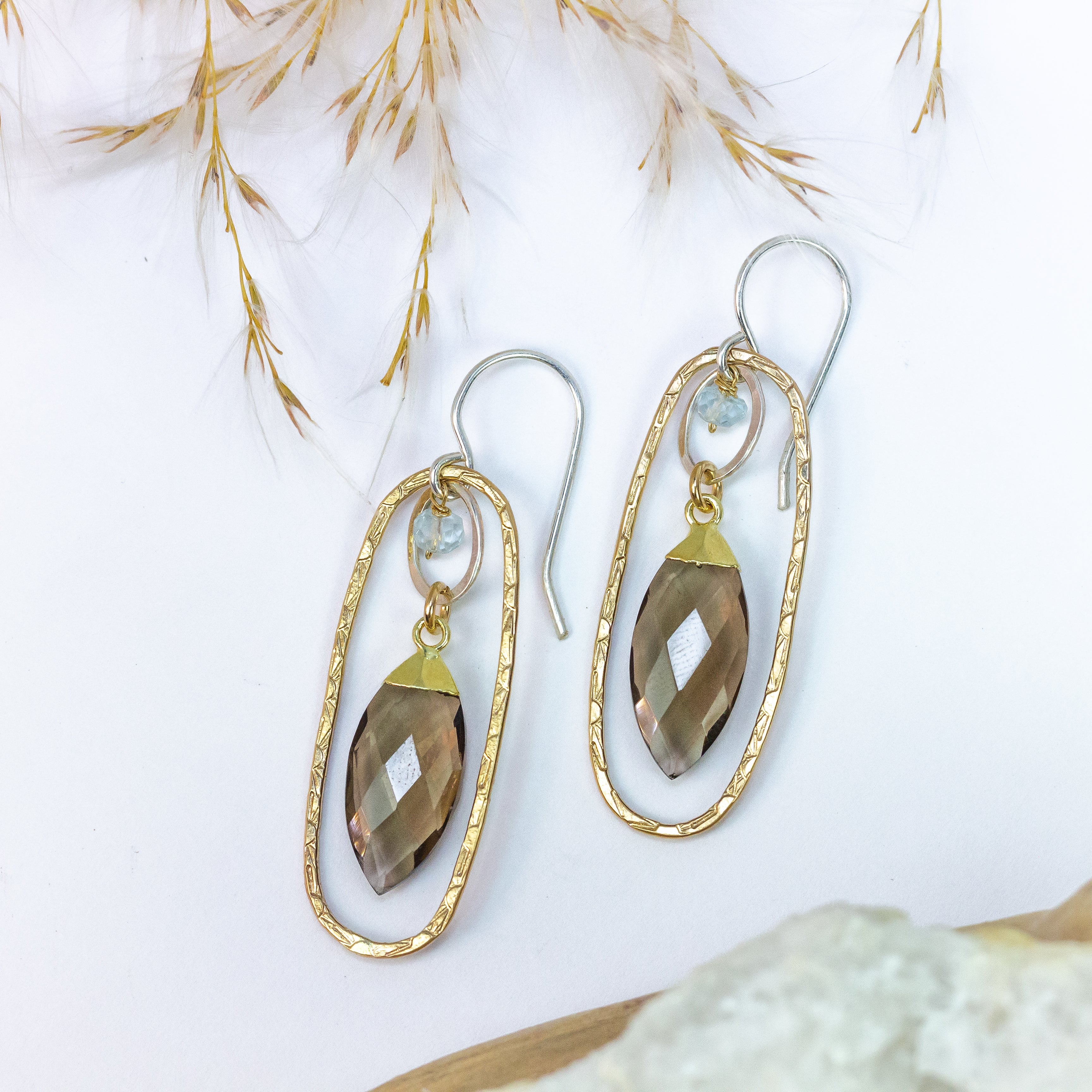 handmade gold filled large oval smoky topaz earrings laura j designs
