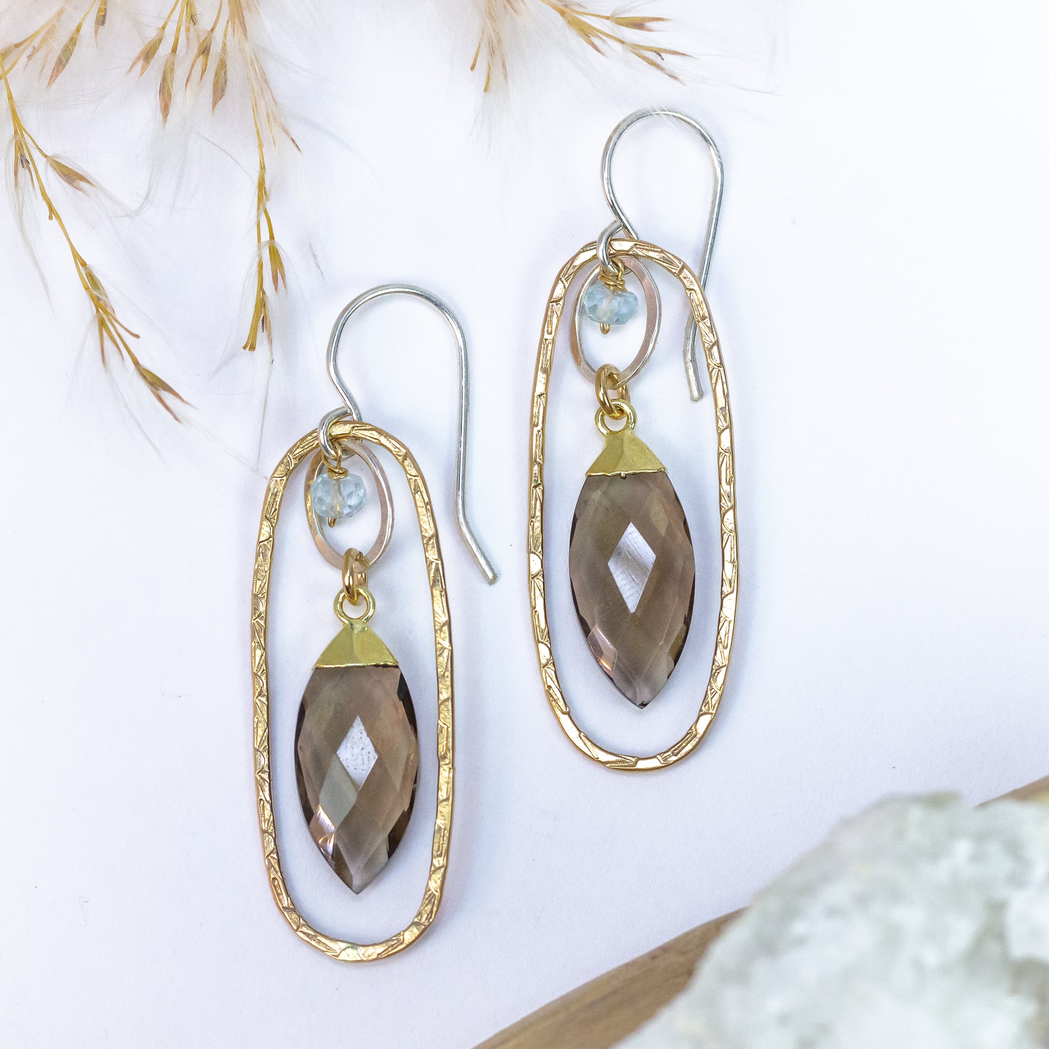handmade gold filled large oval smoky topaz earrings laura j designs