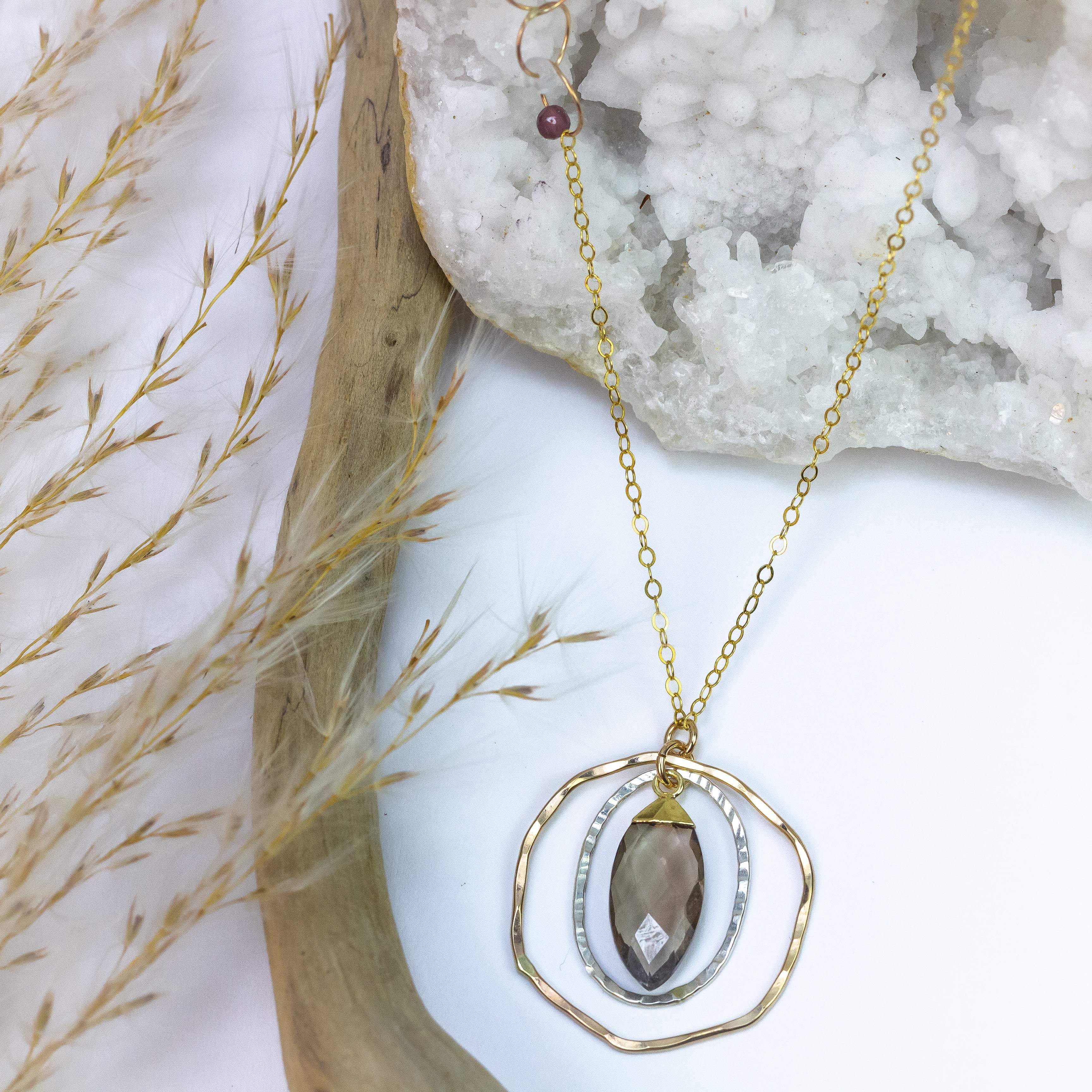 handmade gold filled sterling silver mixed metal smoky topaz gemstone necklace laura j designs