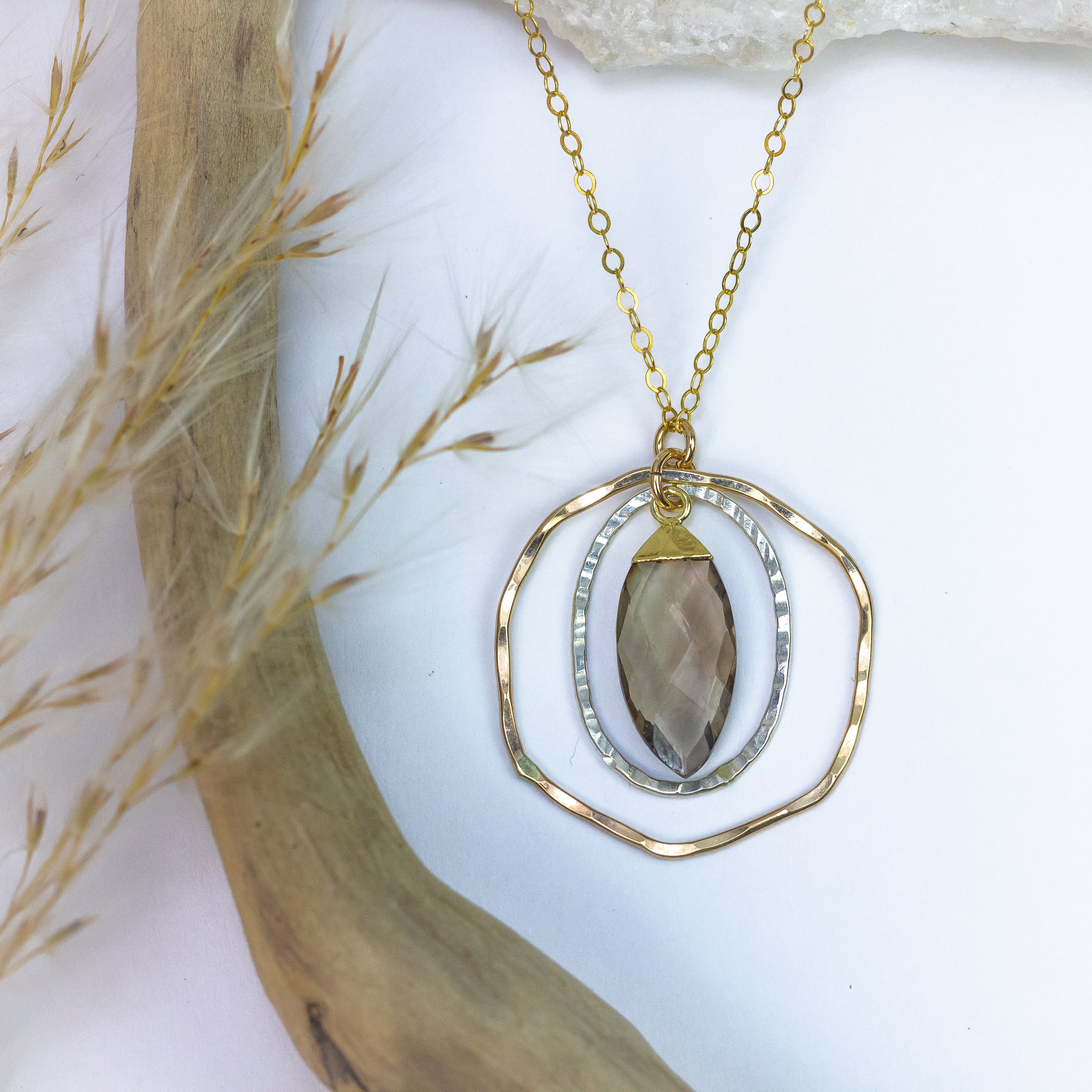 handmade gold filled sterling silver mixed metal smoky topaz gemstone necklace laura j designs