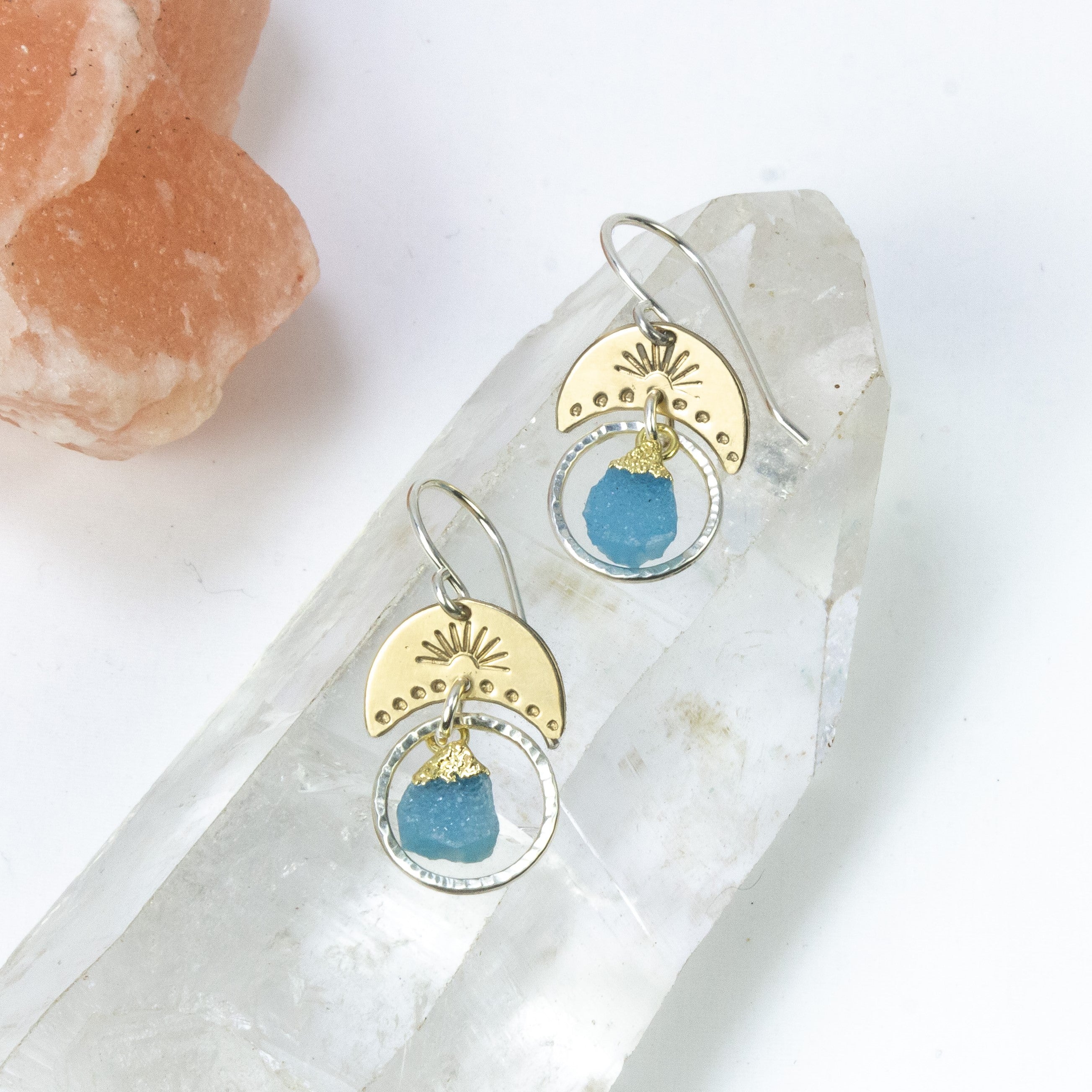 handmade sterling gold filled blue druzy gemstone earrings laura j designs