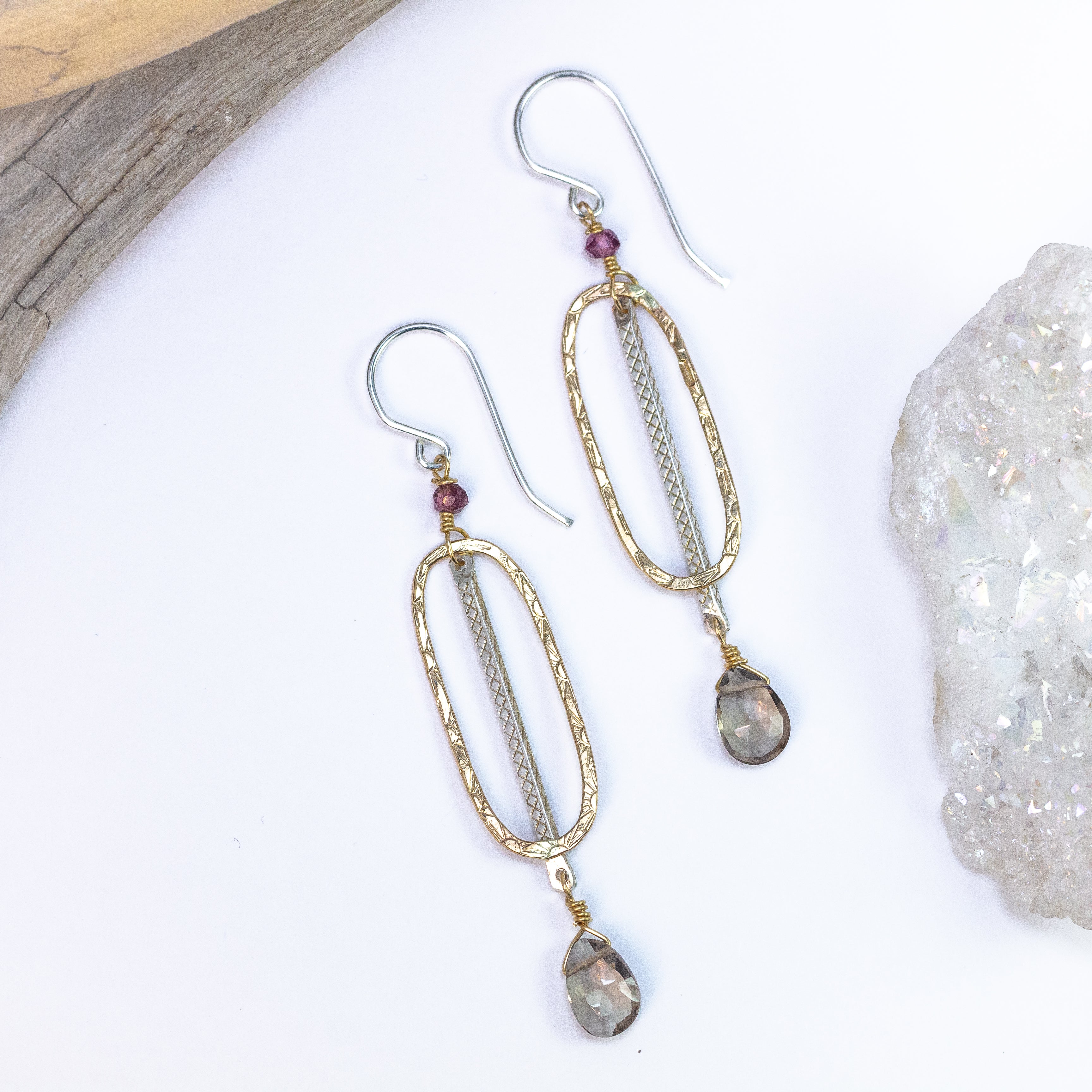 handmade mixed metal smoky topaz earrings laura j designs