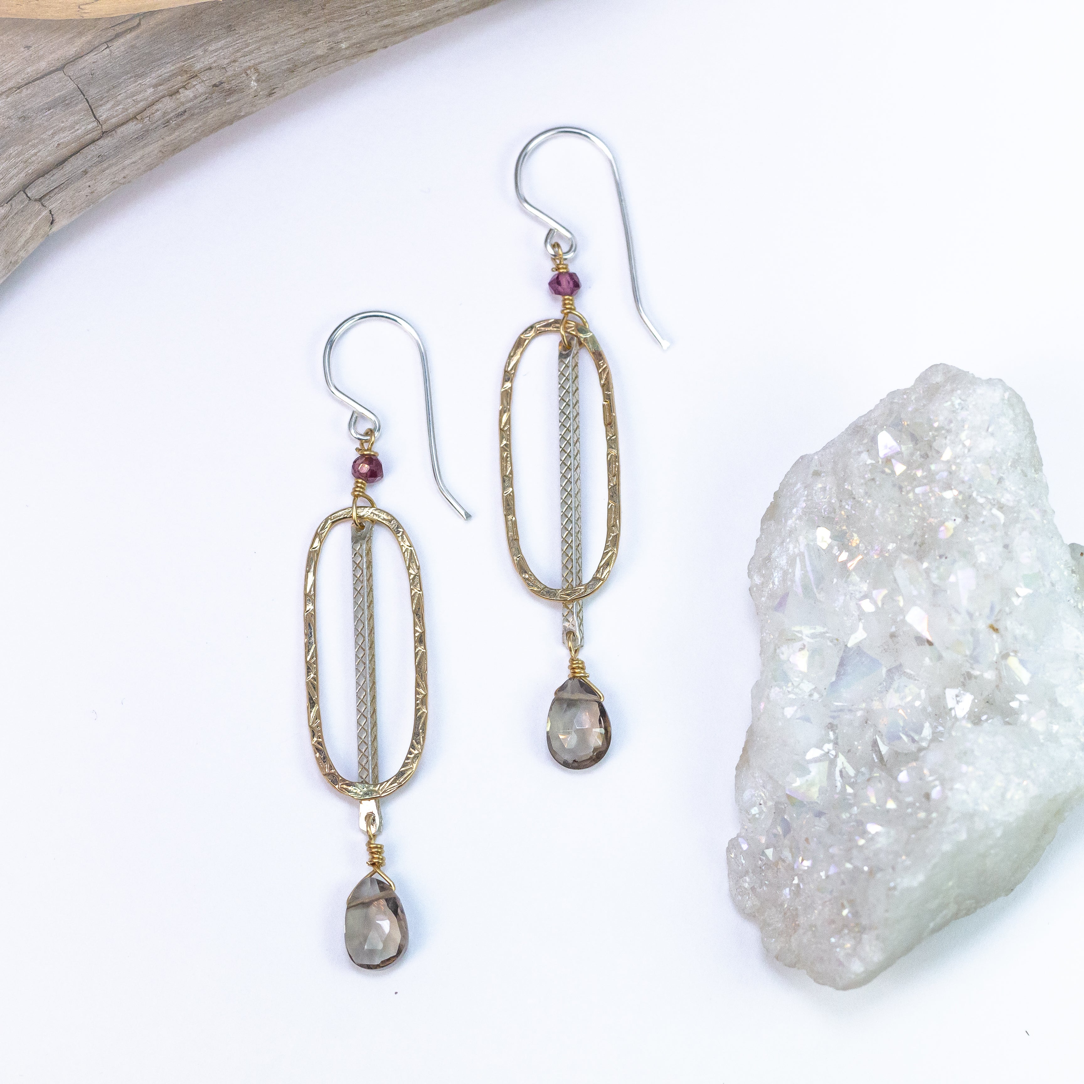 handmade mixed metal smoky topaz earrings laura j designs