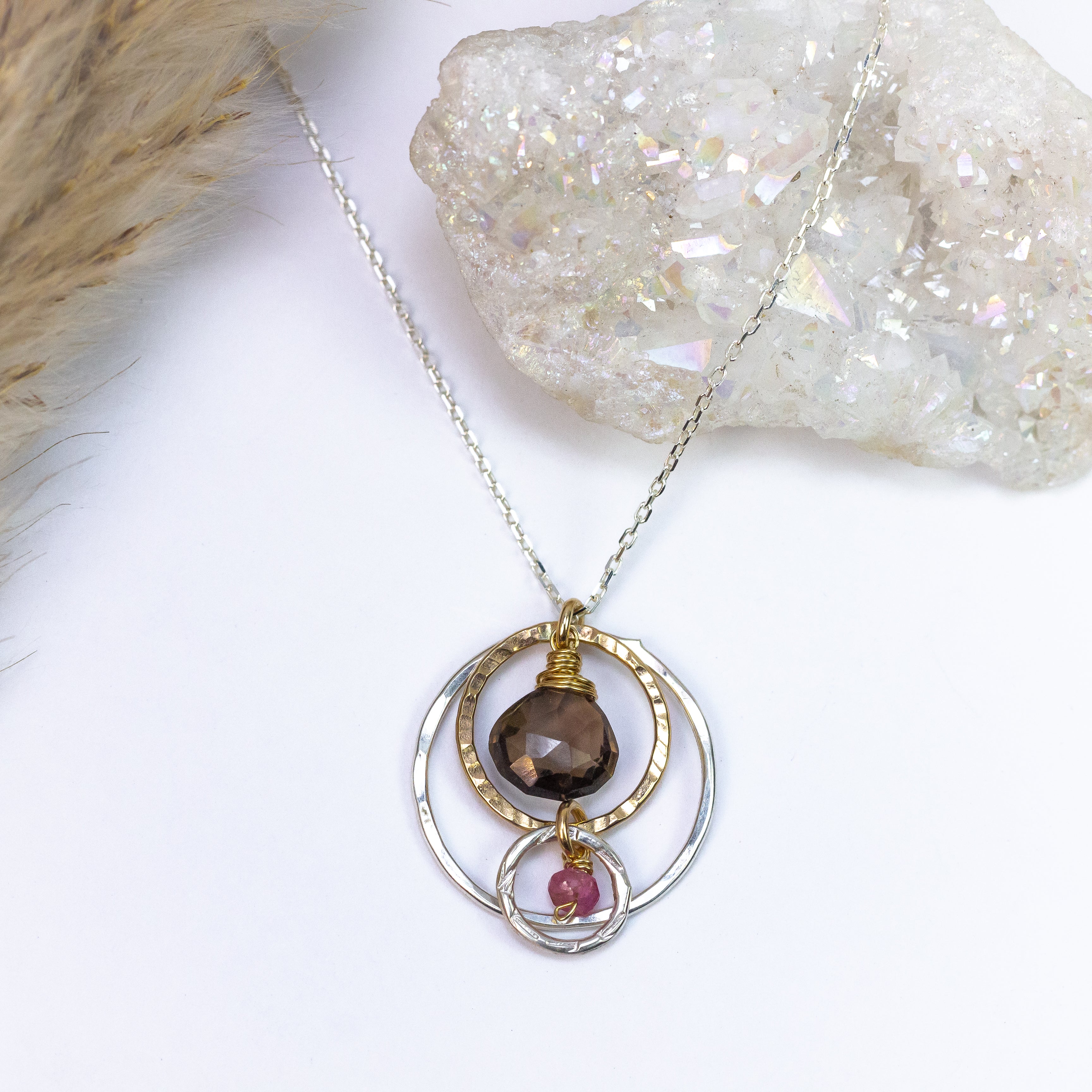 handmade sterling silver gold filled smoky topaz pink tourmaline gemstone necklace laura j designs