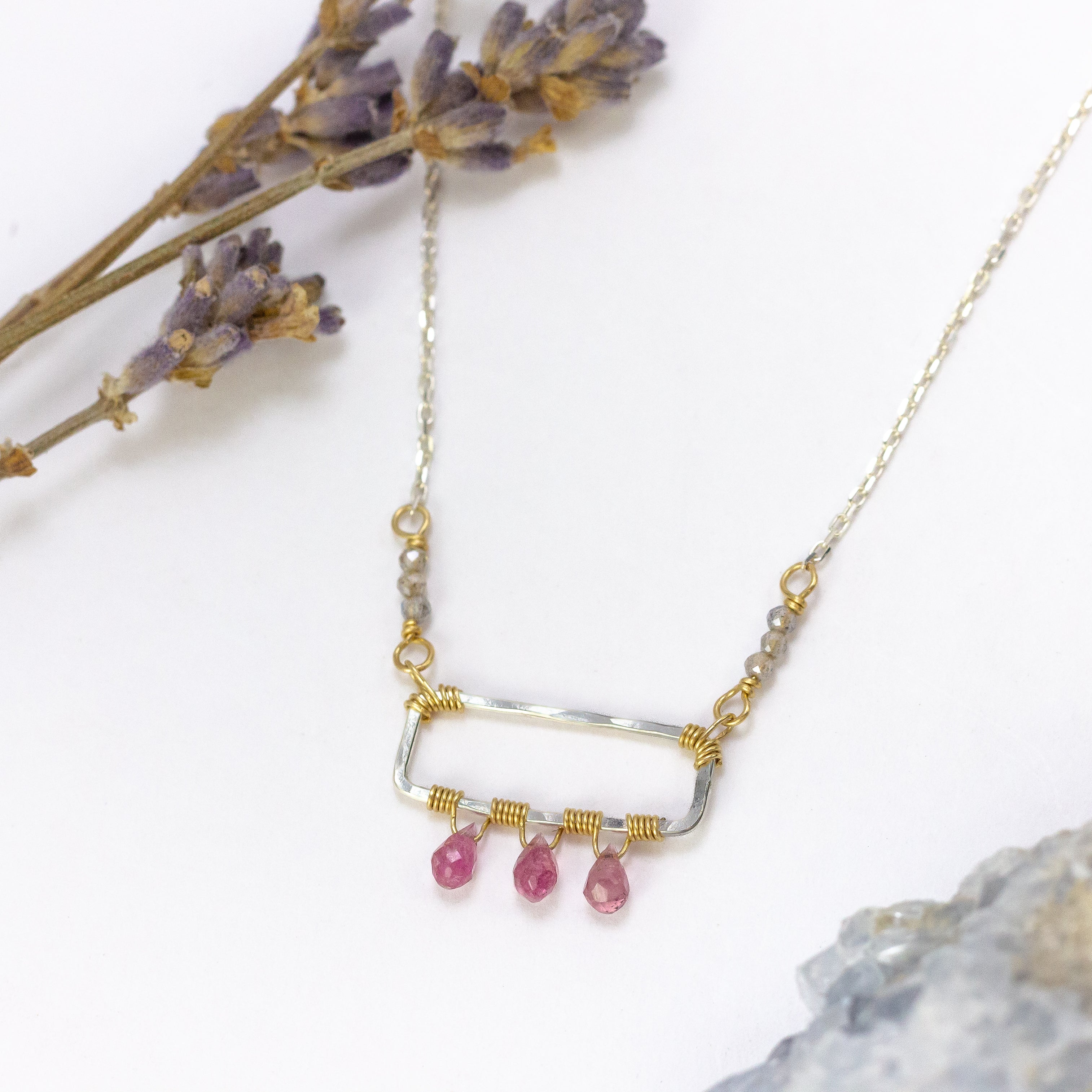 handmade mixed metal pink tourmaline necklace laura j designs