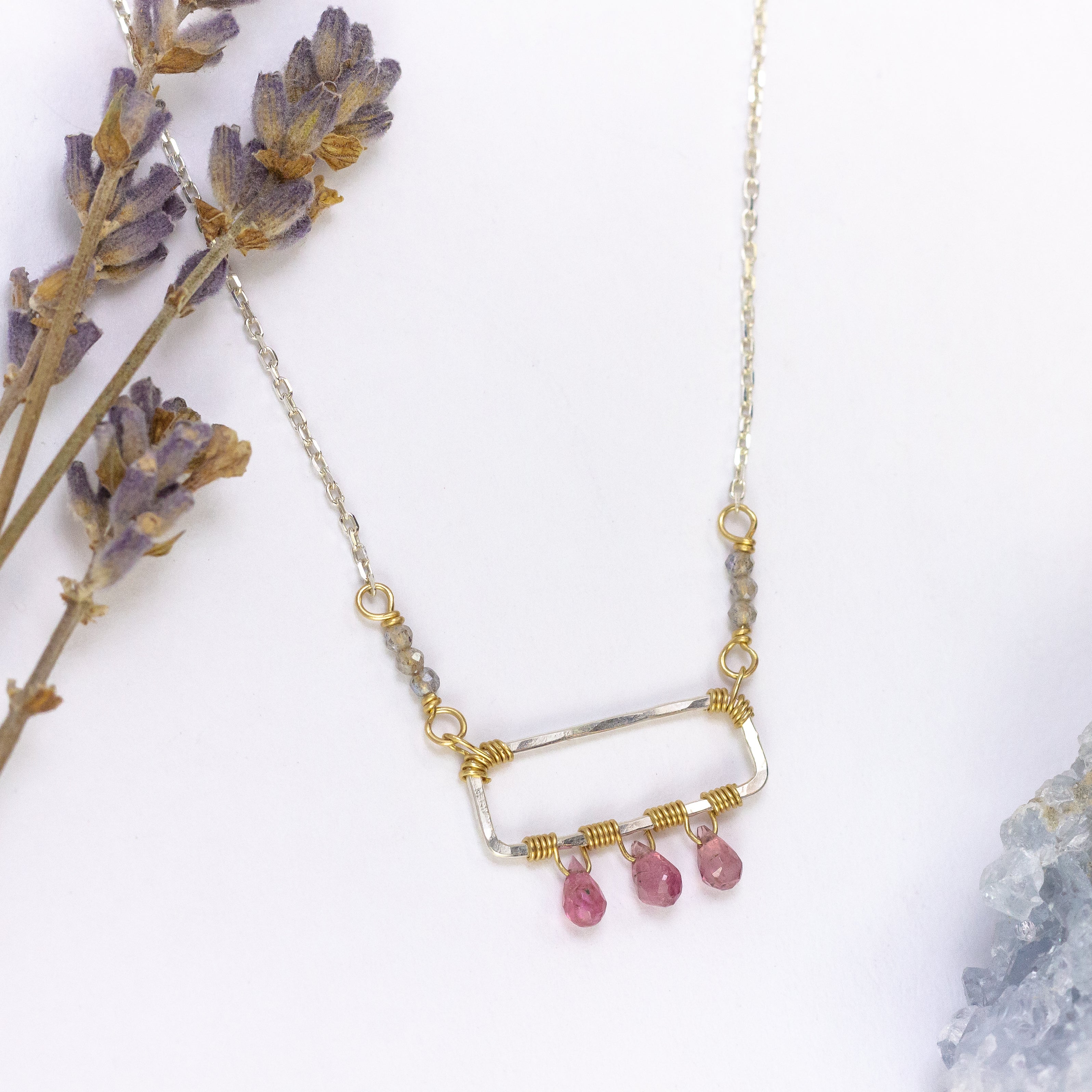 handmade mixed metal pink tourmaline necklace laura j designs