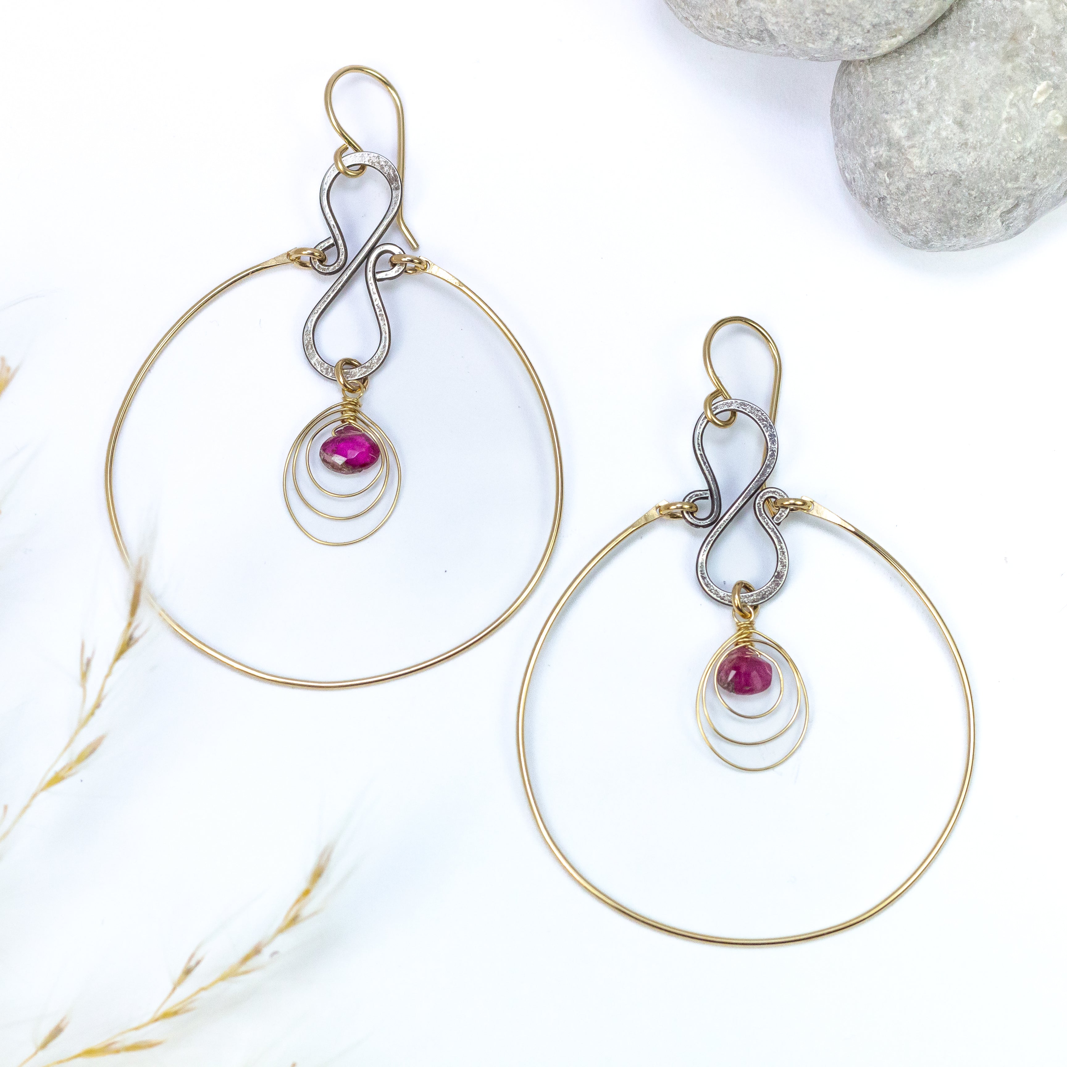 handmade gold filled pink tourmaline hoop earrings laura j designs