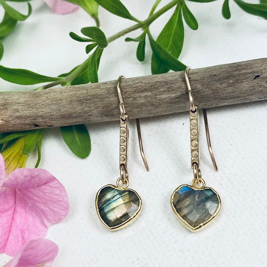 Gemstone Heart Bar Earrings