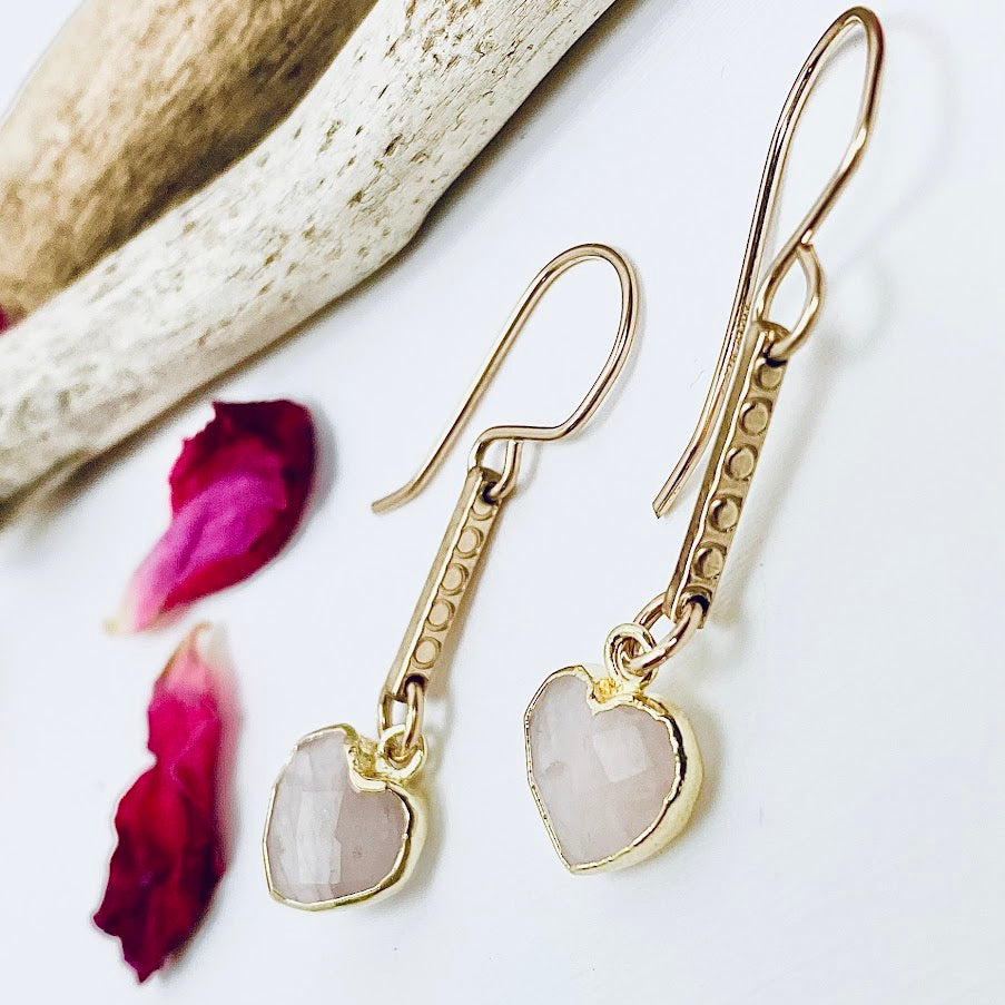 Gemstone Heart Bar Earrings