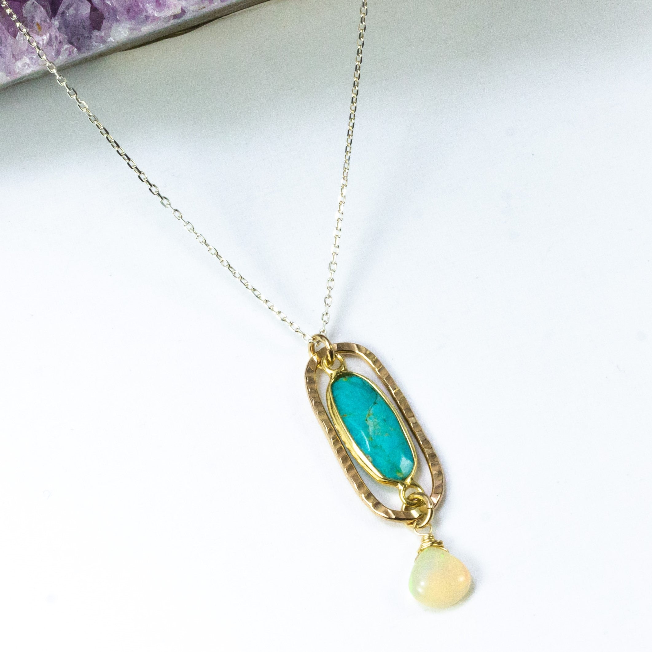 handmade gold filled turquoise opal pendant silver chain laura j designs