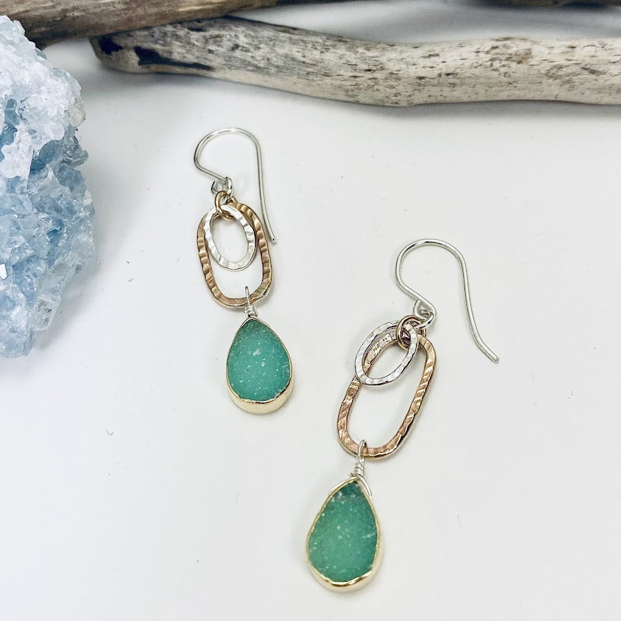 Aqua Druzy Drop Earrings