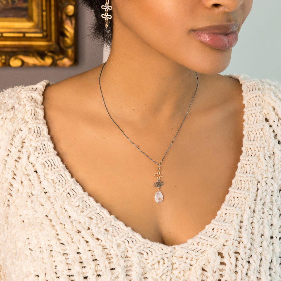 handmade oxidized silver mixed metal moonstone necklace laura j designs