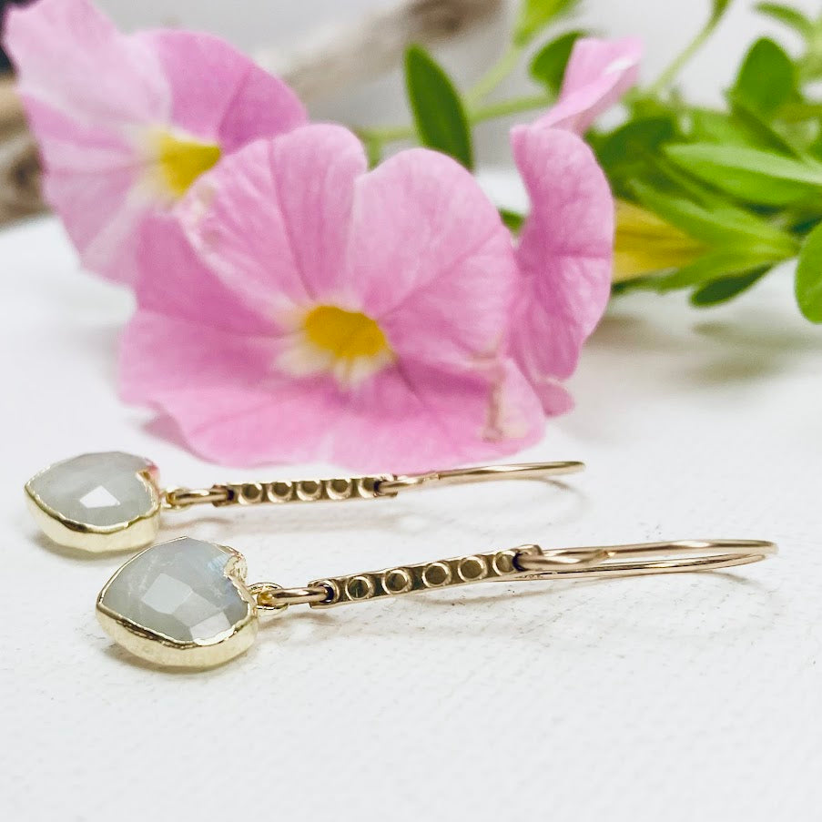 Gemstone Heart Bar Earrings