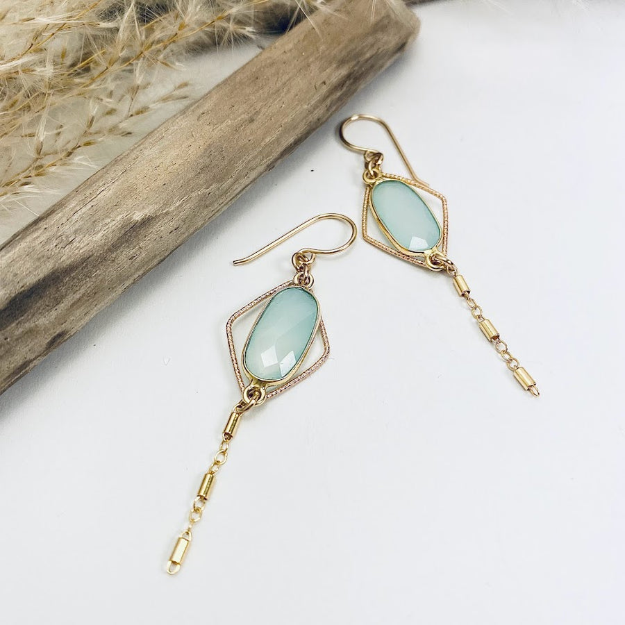 Chalcedony Chain Earrings